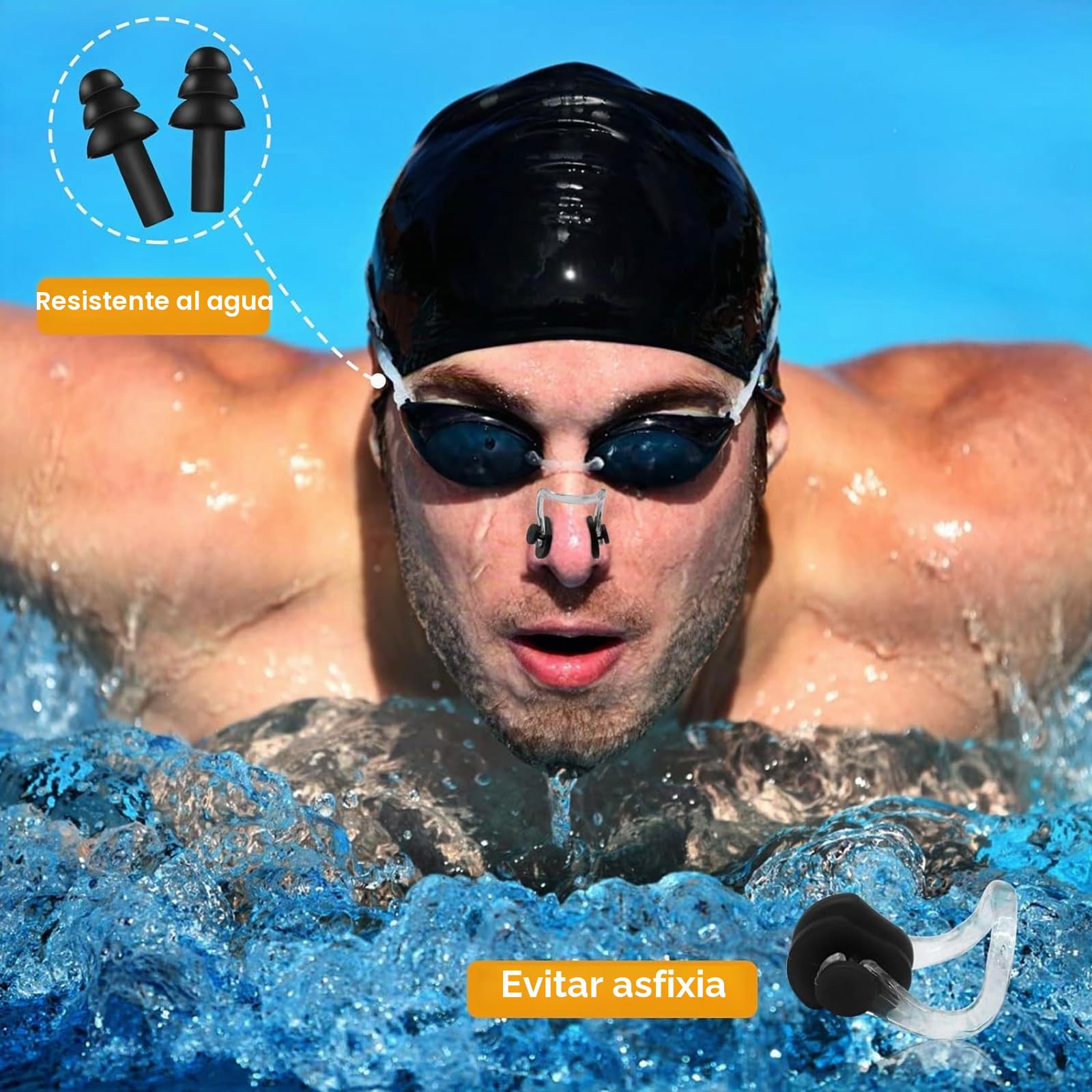 Diadema de Natación para Niños,2 Pcs Diademas para Piscina Infantil,Neopreno Banda Elástica para la Oreja con tapón de Oreja,Pinza de Nariz para Buceo, Piscina, Duchas y Deportes