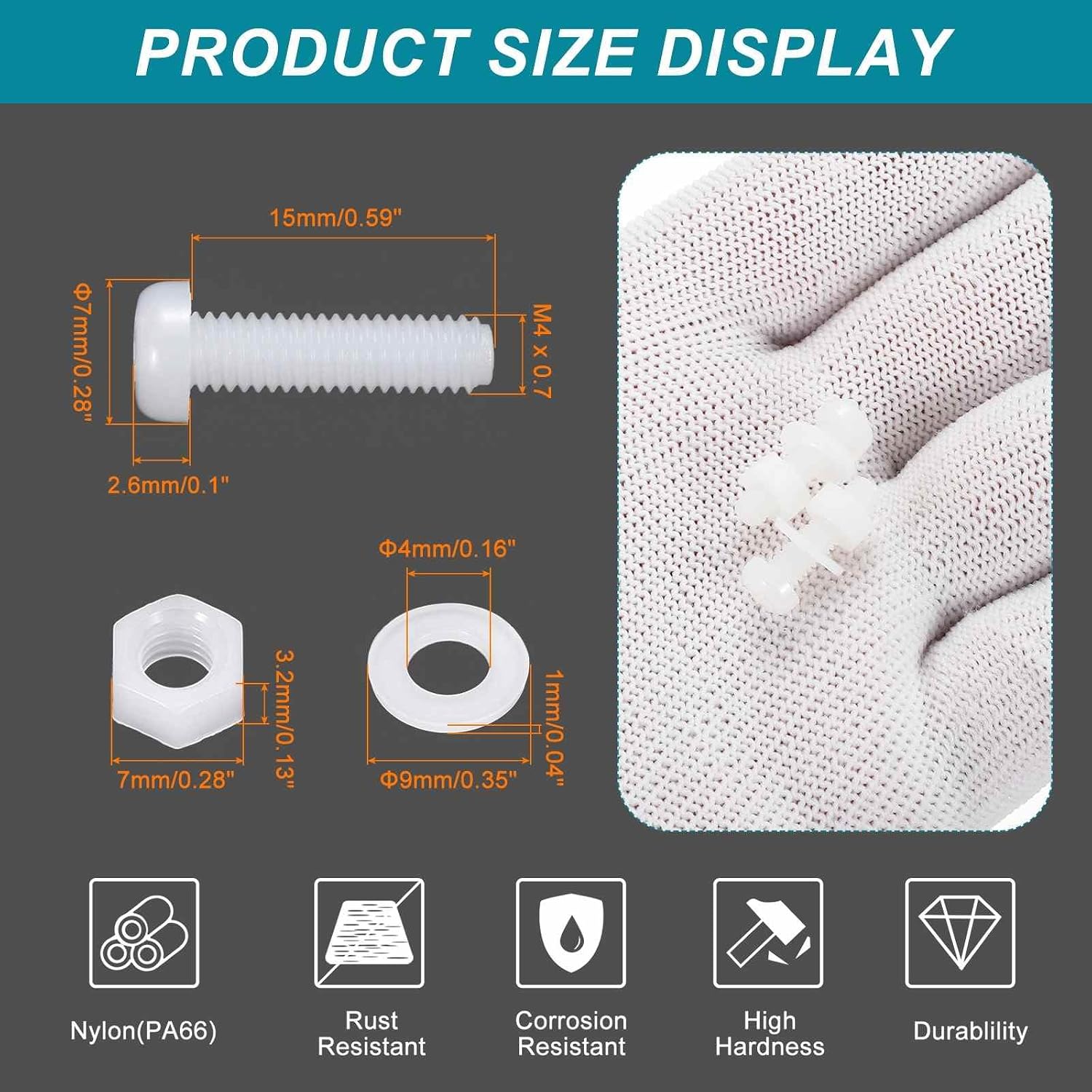 MECCANIXITY 30 Set M4x15mm Nylon PA66 Plastic Cross Round Head Screw Phillips Bolts Hex Nuts Flat Washers Assortment Kit, Metric Full Thread Bolt Fasteners for DIY Machine Assembly, White