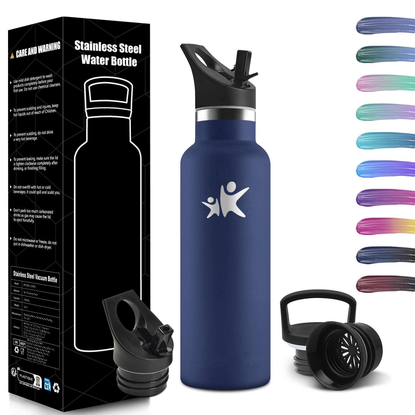 HoneyHolly Trinkflasche Kinder, 500Ml BPA-Frei, Trinkflasche Edelstahl, Auslaufsichere Isolierflasche Doppelwandig, Wasserflasche, Thermoskanne, mit Strohhalm, Water Bottle Für Sport, Schule, Büro