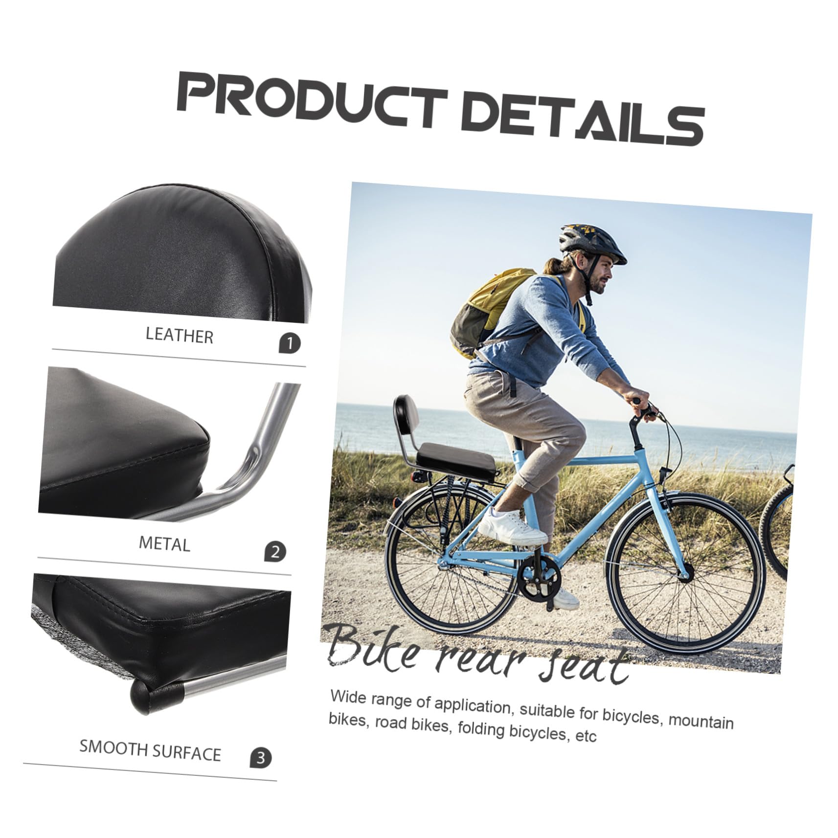 SUPVOX Fahrrad Rücksitzkissen aus Hochwertigem Leder und Metall Elastischer Bequemer Fahrradsattel für Mountain Rennräder Einfach zu Montieren Passend für Fahrradmodelle Schwarz XL