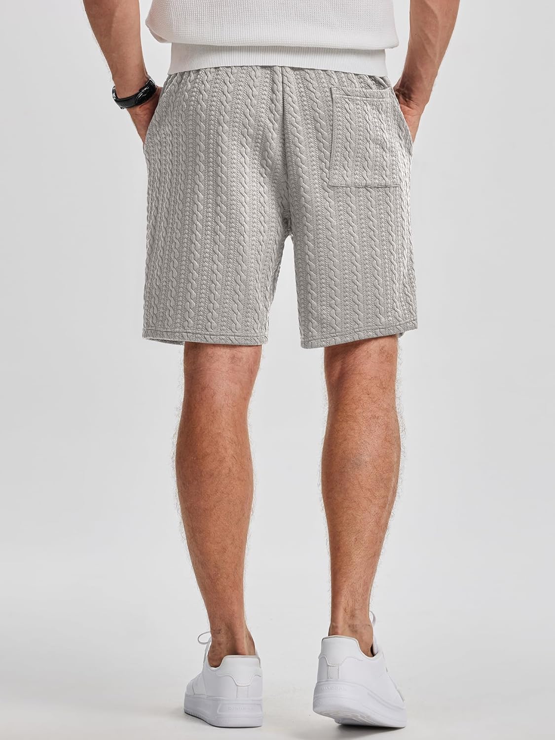 JMIERR Men's Casual Shorts 7.5 Inch Cable Knit Drawstring Elastic Waist Summer Beach Sweat Shorts for Lounge & Vacation - Image 4