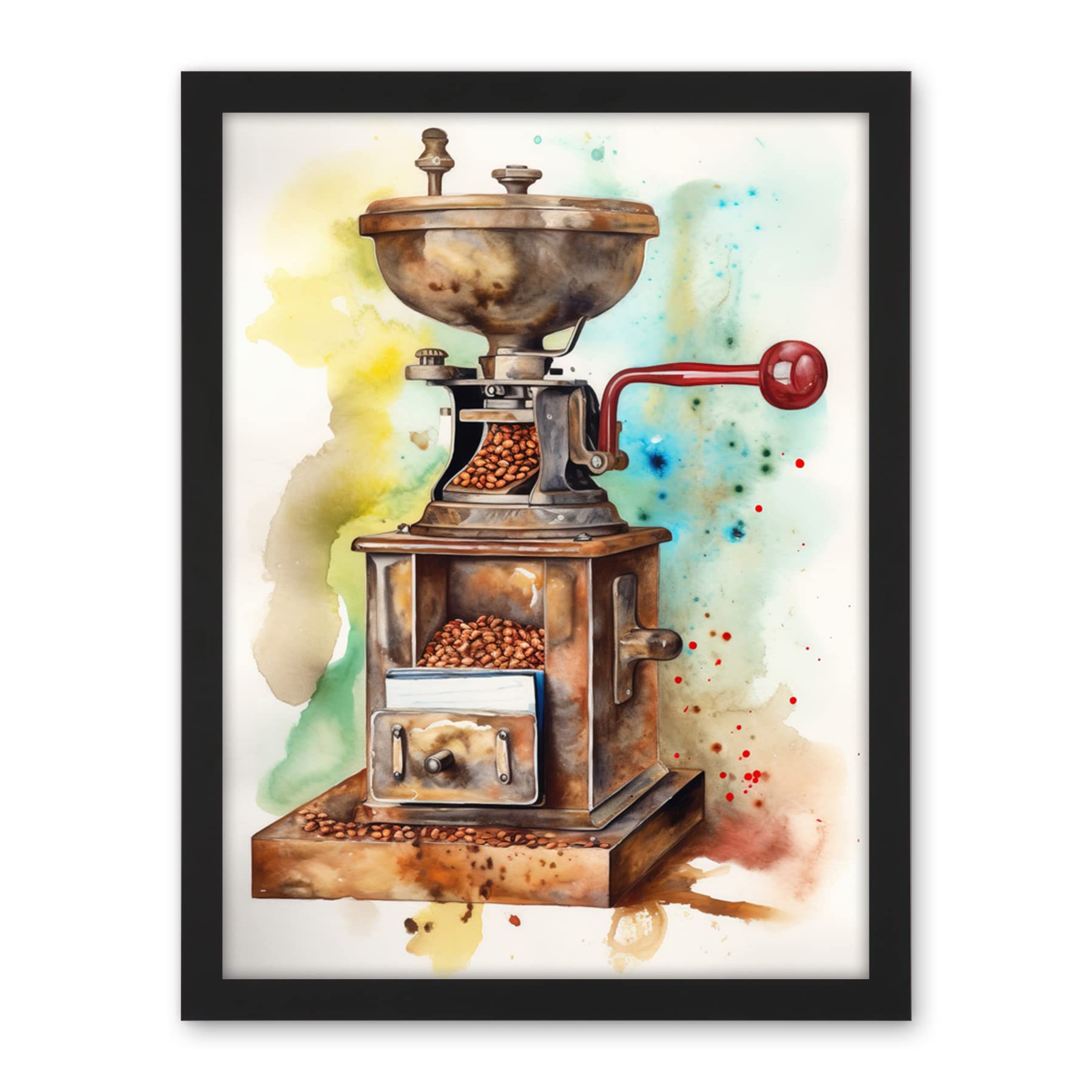 Artery8 Vintage Coffee Grinder Modern Watercolour Painting Modern Watercolour Painting Artwork Framed Wall Art Print 18X24 Inch