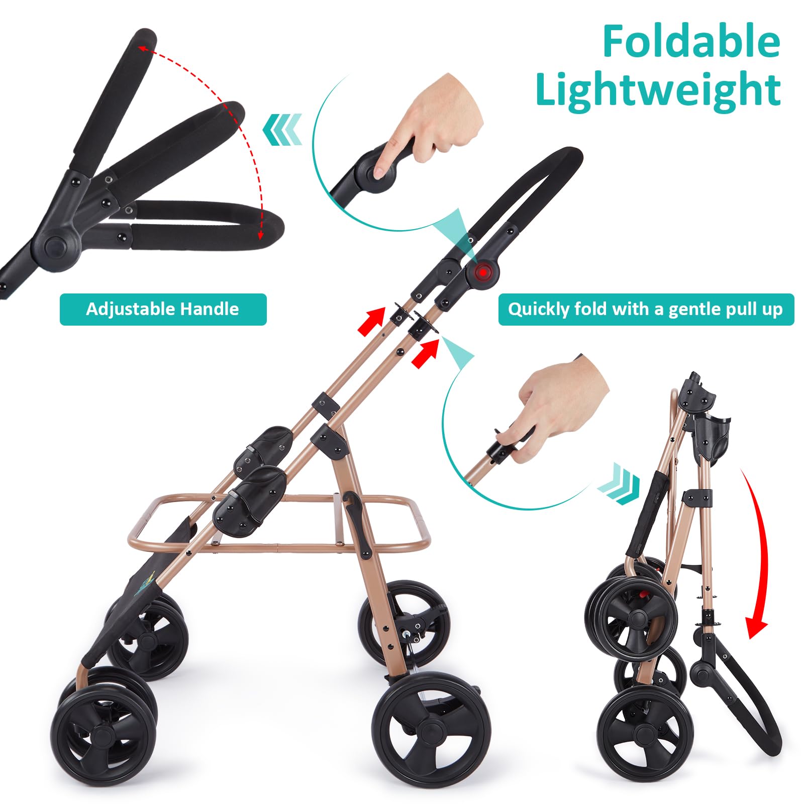 Ownpets Hundebuggy für mittelgroße Hunde Blau, 3-in-1 Hundewagen für mittelgroße Hunde bis 30kg, Sekundenfaltung & 360° Drehräder, verstellbarer Griff, Stoßdämpfung & abnehmbare Autotransportbox