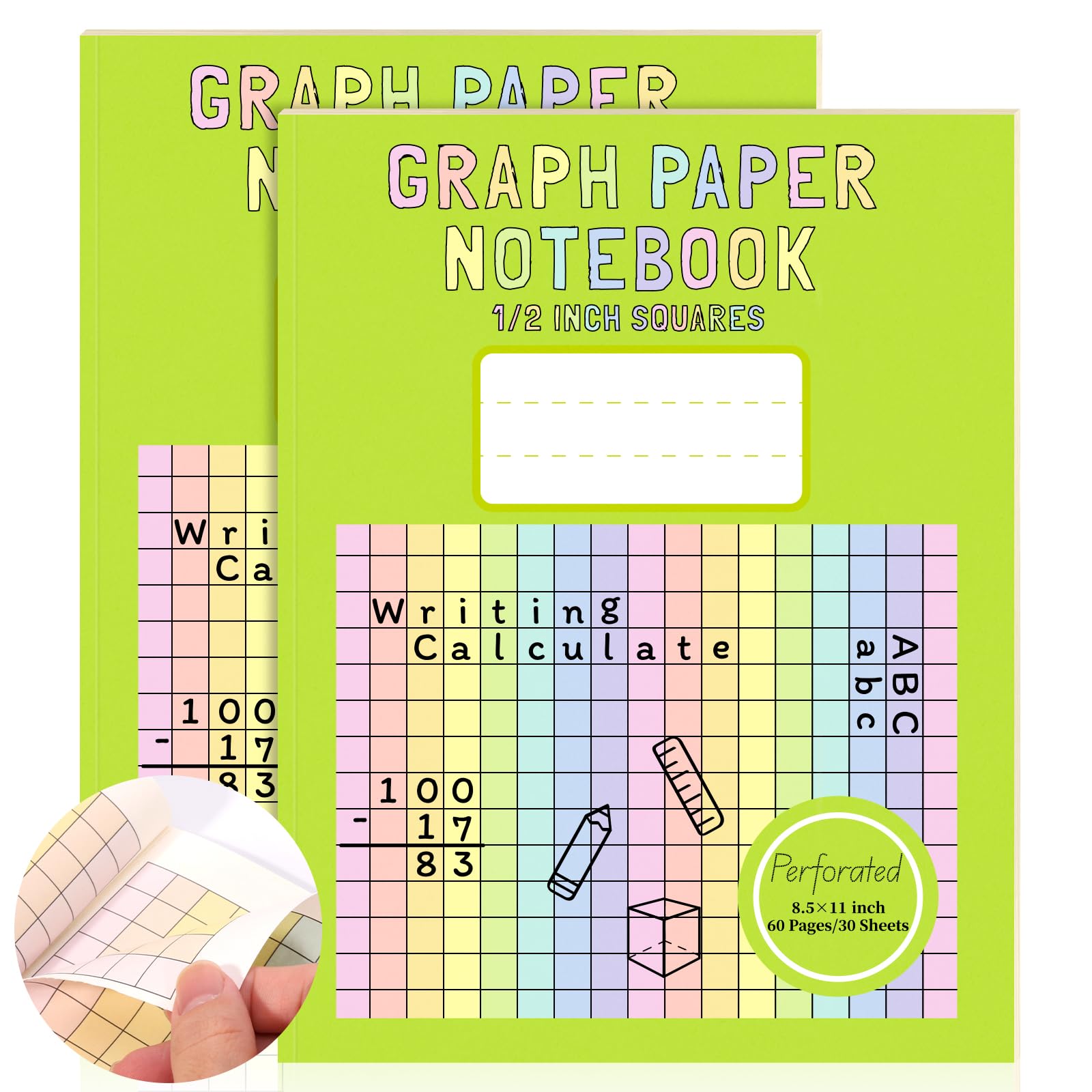 Papier graphique coloré 21,6 x 27,9 cm bloc quadrillé grand carreau
