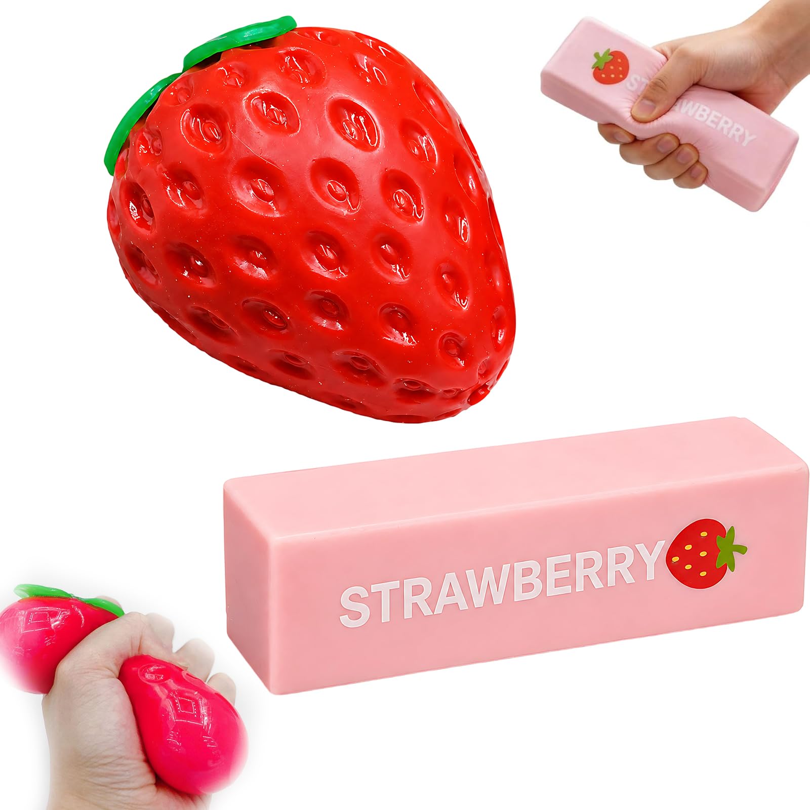 JBLJDWD 2PCS Strawberry Squishy, Giant Strawberry Squishy for Work Break Stress Relax, Study Focus Assistance, Desktop Decoration, Large Strawberry with Strawberry Stick