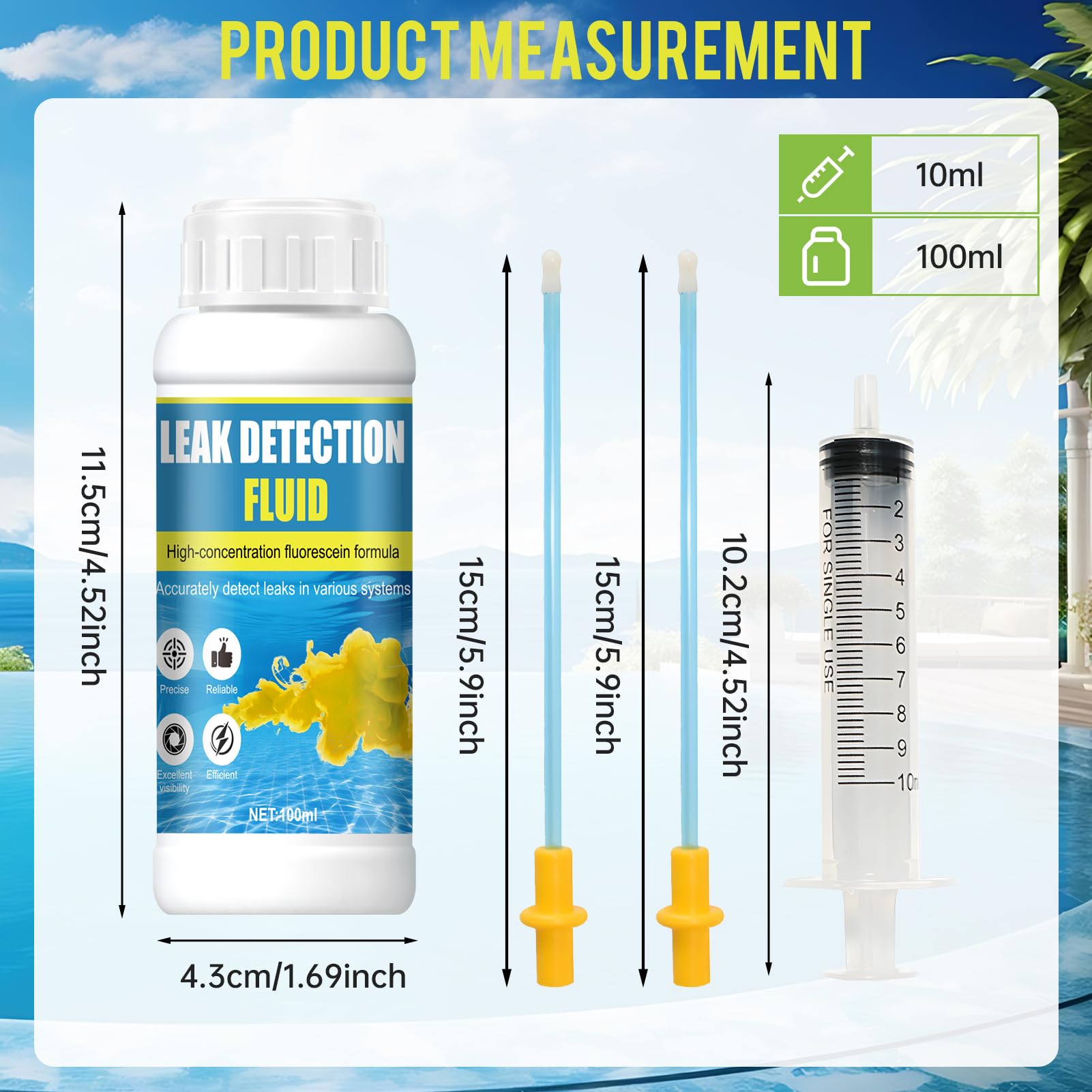 Colorant Fuite Piscine, Détecteur Fuite Piscine, Fluorescéine Forte, Solubilité dans l'Eau