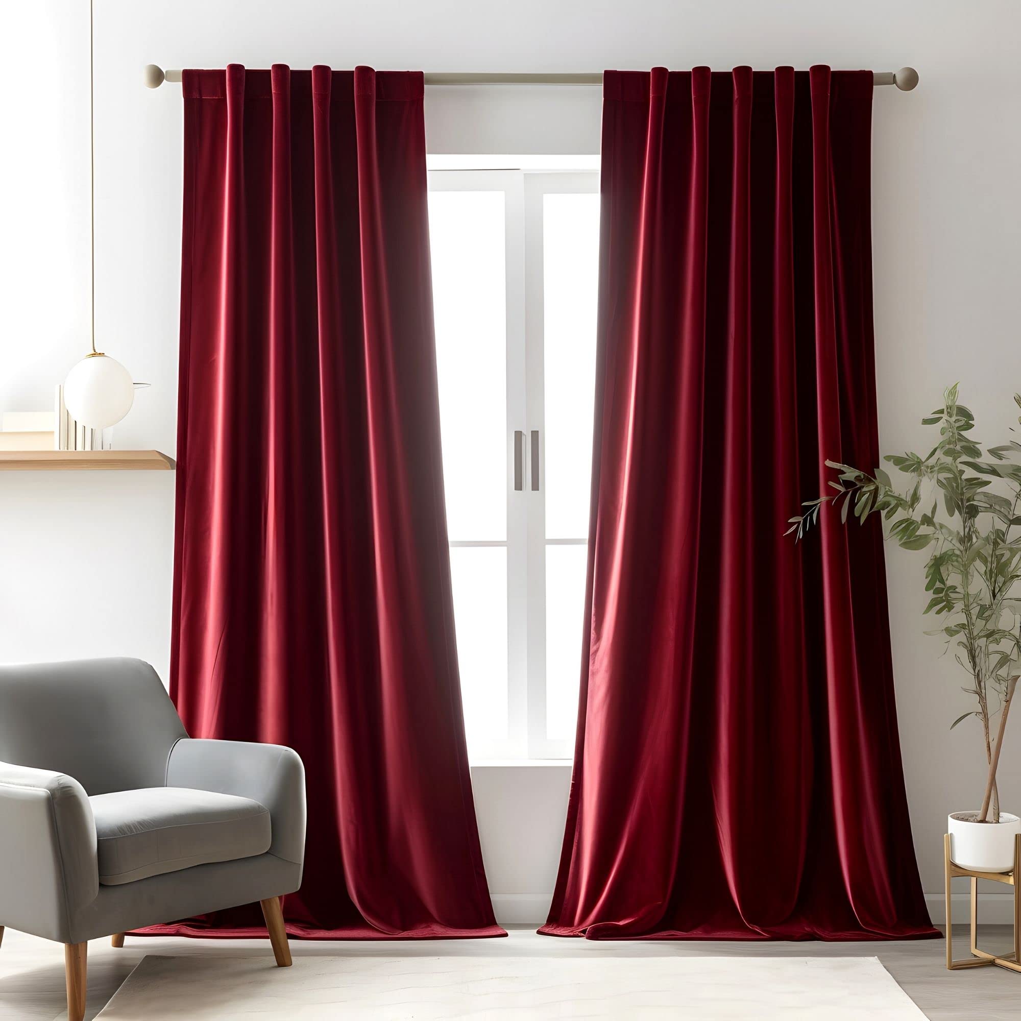 Aljctns Burgundy Red Velvet Curtains for Living Room Luxury Room Darkening for Bedroom,Thermal Insulated Super Soft Window Drapes Rod Pocket & Back Tab, 52" W x 108" L, 2 Panels Set โ image 1