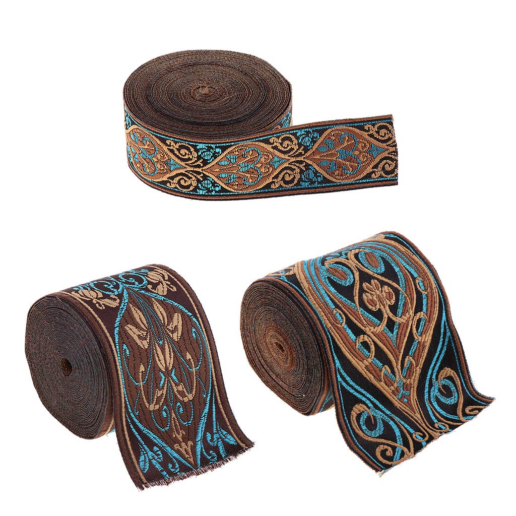 Juego de 10 cintas de tela jacquard de 5 m para costura y manualidades, 3 cm, color azul