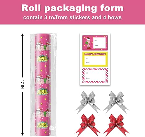 Miniatura 7 de EWES Juego de 5 rollos de papel de regalo de 17 x 40 pulgadas para niños, niñas, hombres y mujeres, regalos rosa bebé para cumpleaños, vacaciones,