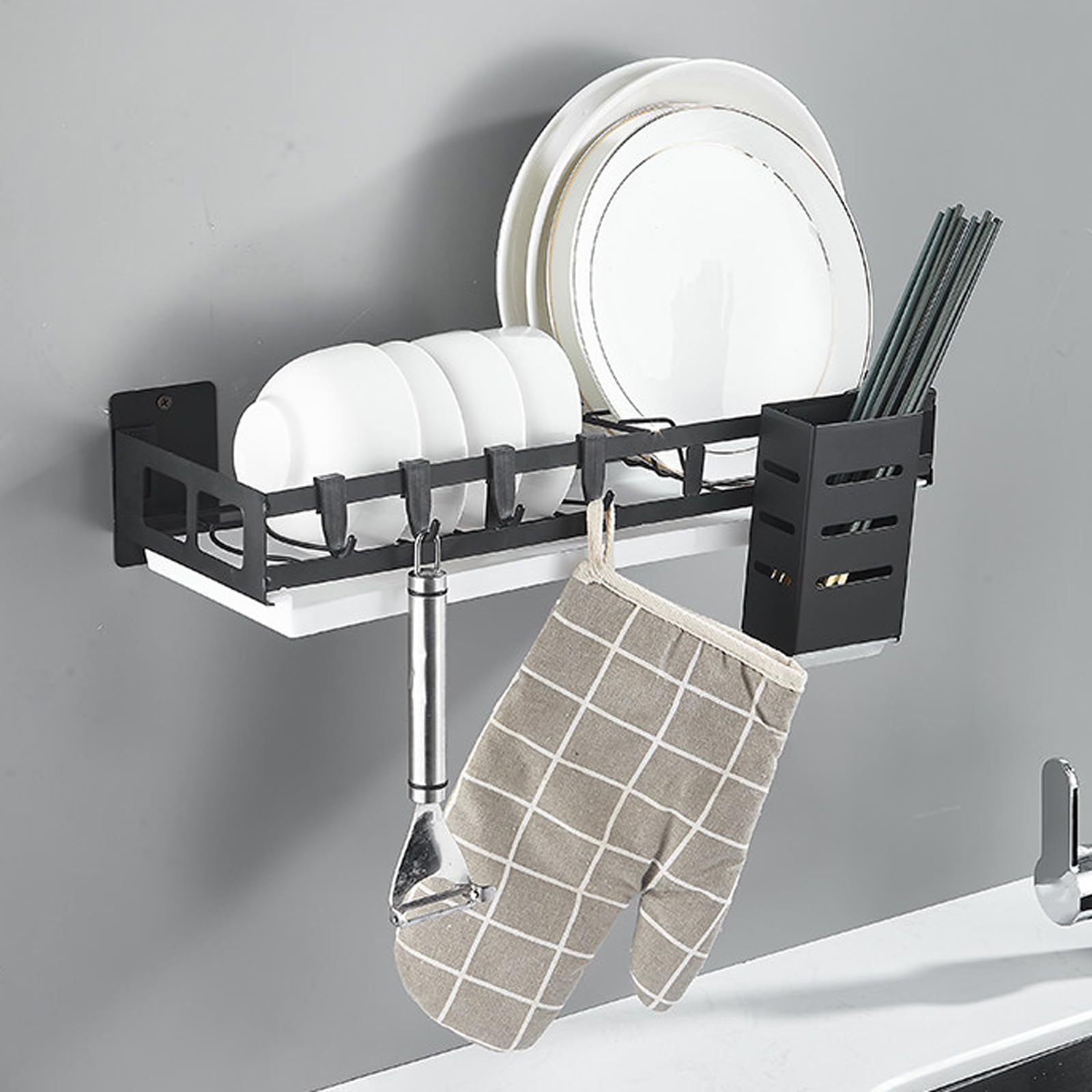 Escurridor De Platos De Pared,Escurreplatos Pared,Escurreplatos Acero Inoxidable con Ganchos,Escurreplatos sobre Fregadero,Sin Taladro,Ahorro De Espacio,para Guardar Cuencos,Platos