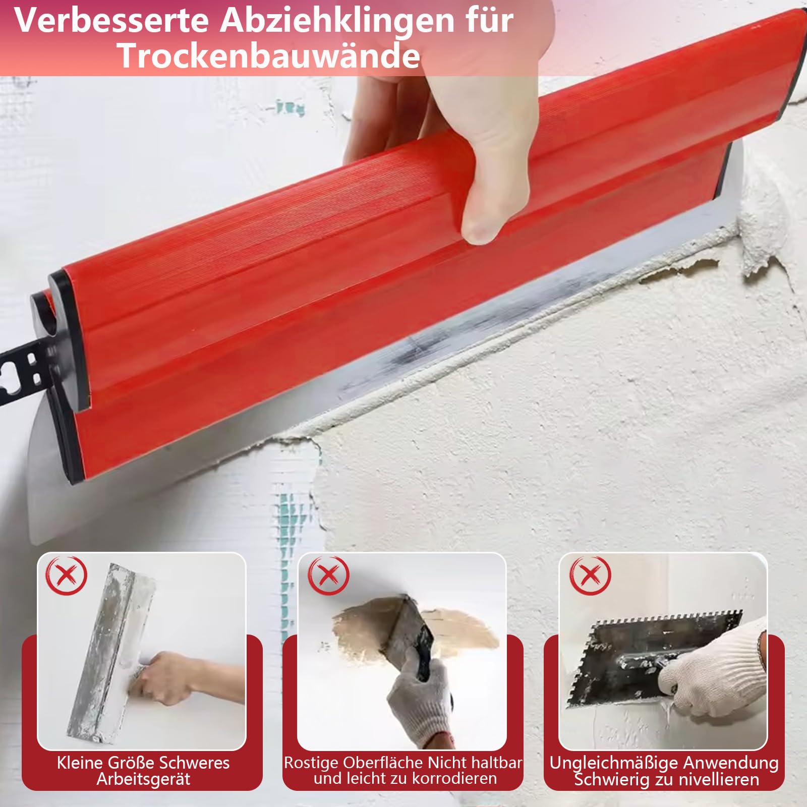 Set di spatole per superfici con 3 lame in acciaio inox (25 cm + 40 cm + 60 cm), set di spatole con manico a Z, spatola grande per grandi aree di lavoro, decorazione da parete
