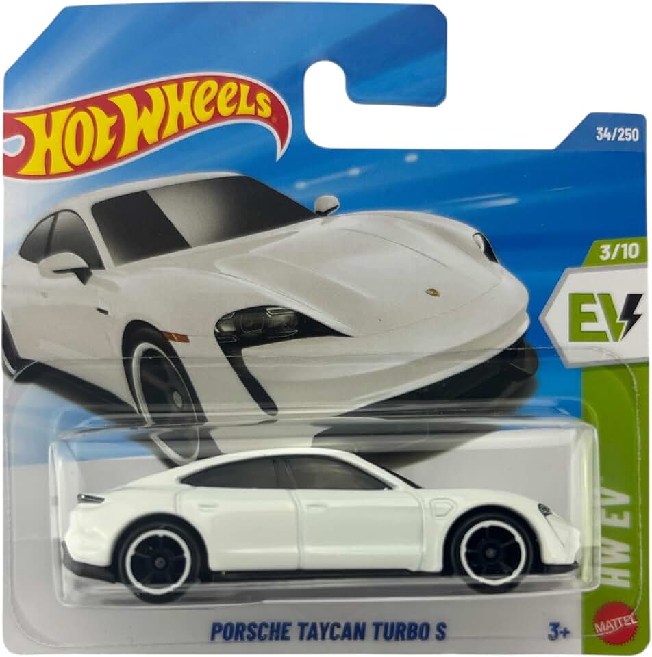 Hot Wheels Porsche Taycan Turbo S [White] HW EV 3/10, 34/250, 1:64 Scale Diecast Toy Vehicle