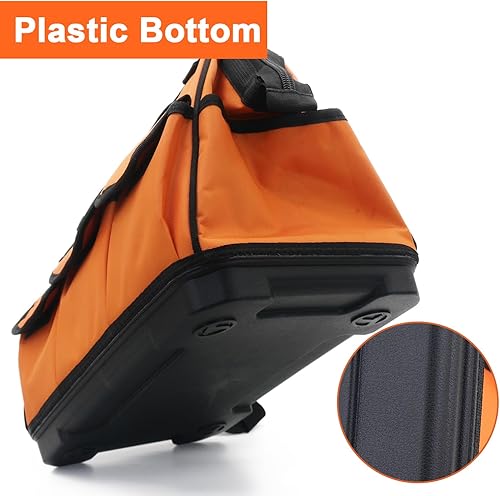 Miniatura 3 de Bolsa de herramientas de 16 pulgadas, base de plástico moldeada, resistente, impermeable, naranja, organizador de herramientas, boca ancha con