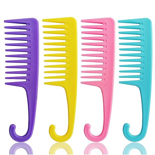 4 peines de dientes anchos para ducha, desenredar con gancho, cabello húmedo y seco de dientes anchos para uso diario de mujeres y salón de belleza