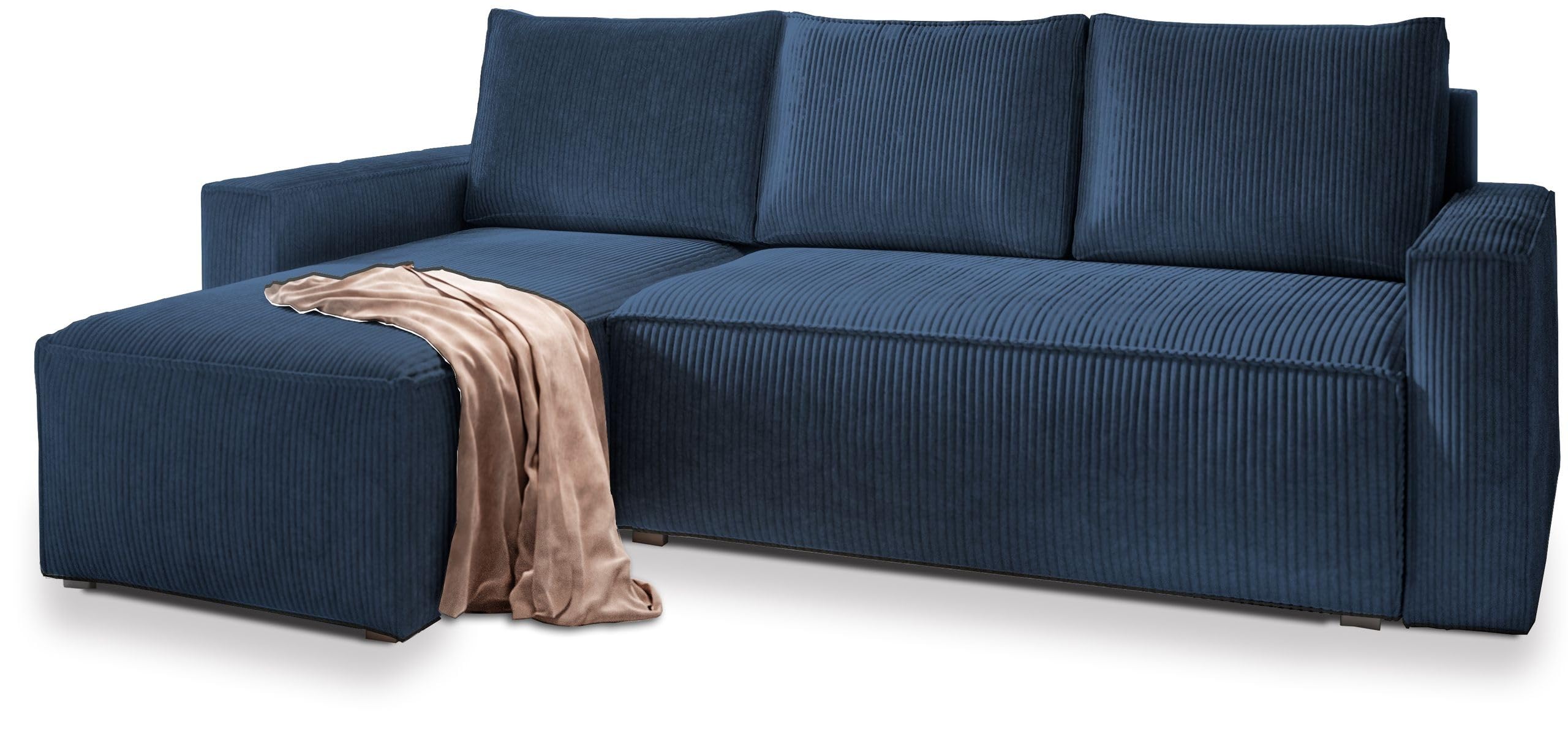 Massivholz-Ecksofa POTARO mit Schlaffunktion und Bettkasten – L-Form, Blau, Modell POSO 05