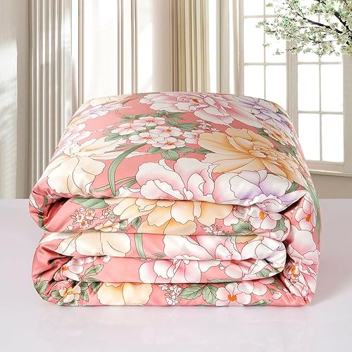 Maxfeel 1 funda de edredón de seda de seda, funda de edredón, 100% seda de morera con estampado floral, seda Charmuse, Multiclolr Queen Cal.King, #08