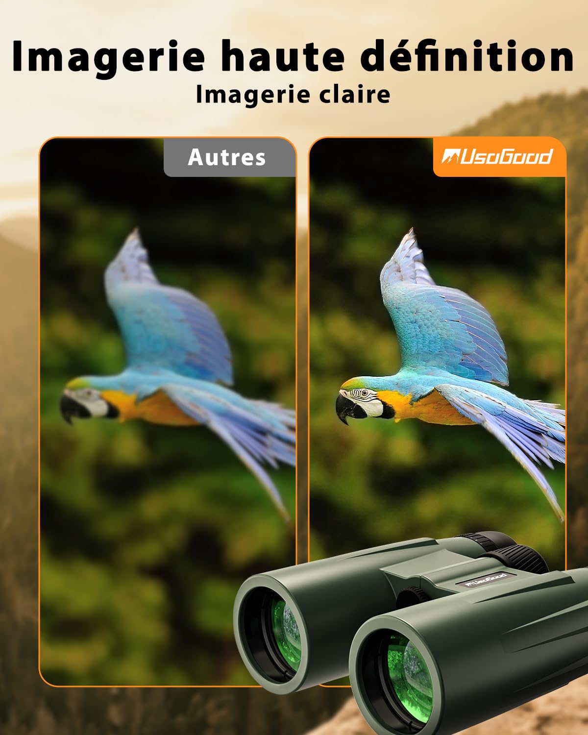 usogood 12x50 Jumelles Adultes Puissante – Jumelles Adultes avec Prismes BaK4 et Lentilles FMC, Antidérapantes et Étanches, pour l'Ornithologie, la Chasse, la Randonnée, Les Concerts