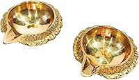 Vista 10 de athizay Juego de diya de latón – Paquete de 2 lámparas de aceite tradicionales indias para Pooja, Diwali y decoración espiritual Vilakku de latón