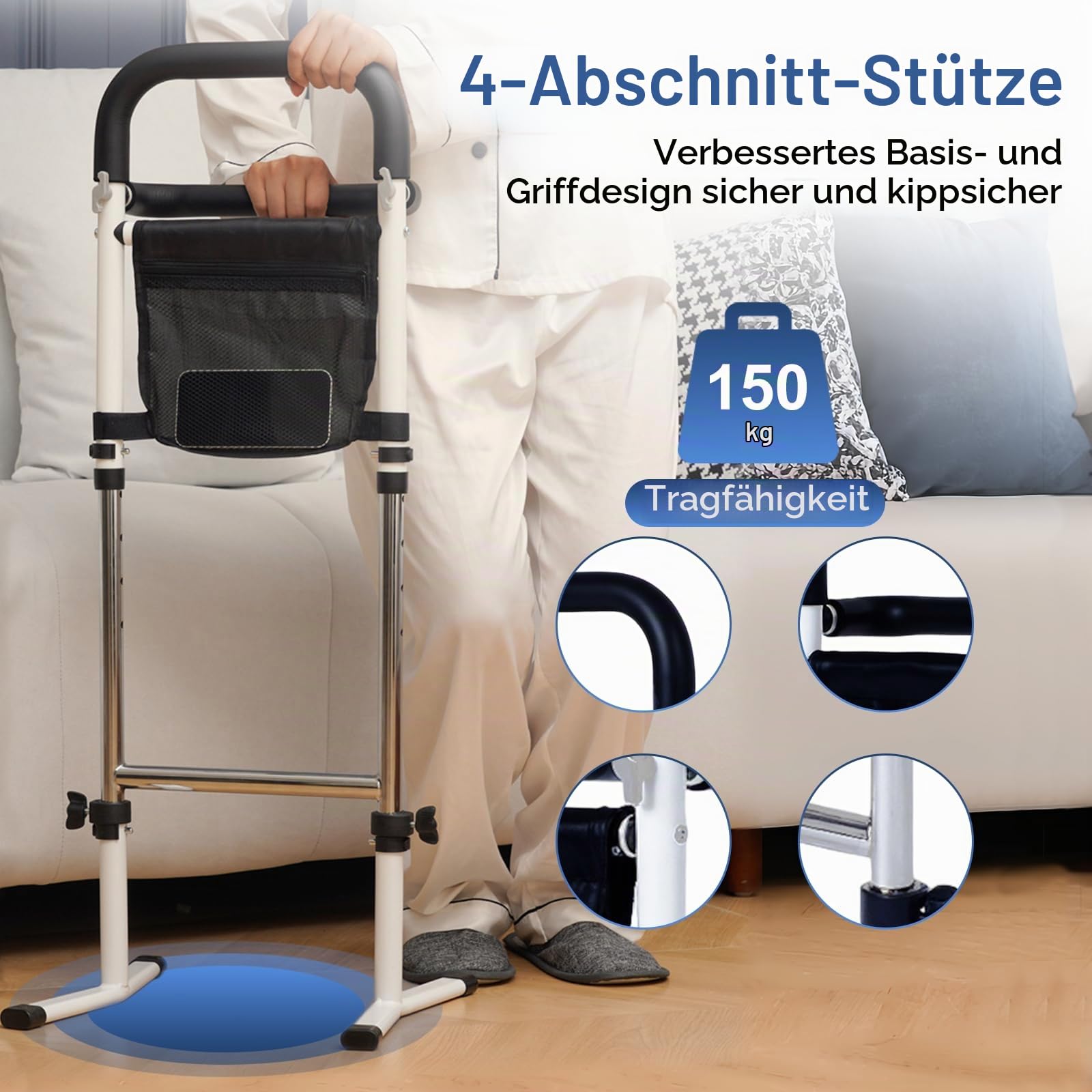 Aufstehhilfe, Aufstehhilfe Sofa, Höhenverstellbar Gehhilfe für Senioren Erwachsene, Senioren Aufstehhilfen für Bett, Toiletten, Sofa, Stabile Stehhilfe, 5-Stufige Höhenverstellung, Tragfähigkeit 150KG