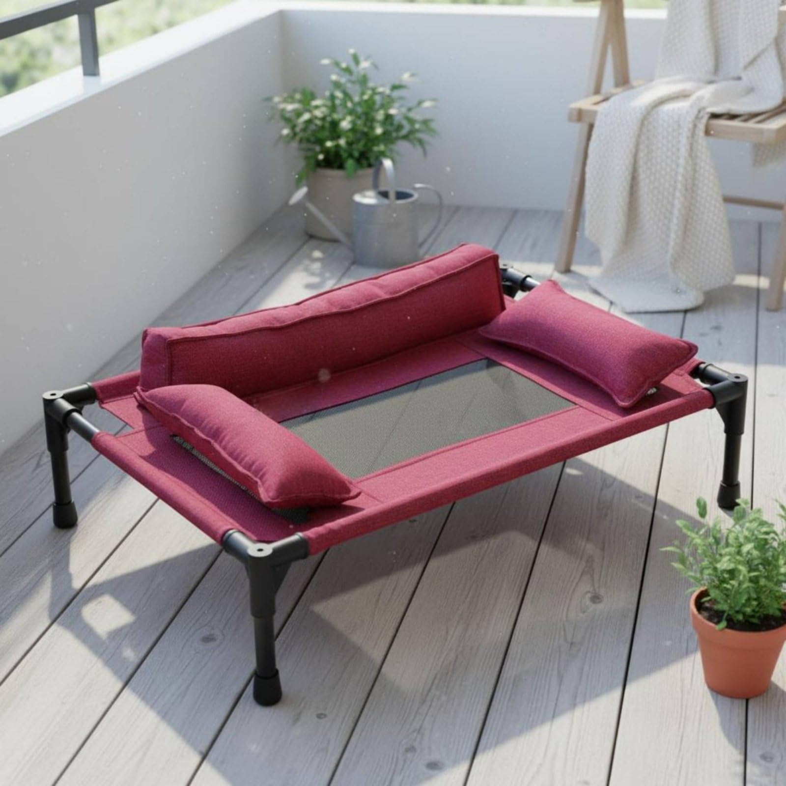 Cama para Mascota Elevada con Marco de Tubo de de Malla Sintética Resistente al Desgaste Lavable y Desmontable Soporte Lateral para Comodidad Adecuada, Gray, L