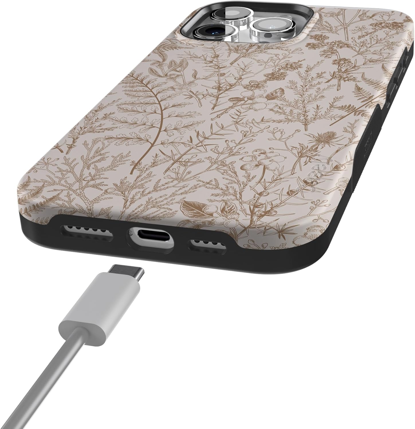 Casely iPhone 15 Pro Case | Beige Garden | Neutral Floral | Bold Protective Design | Compatible with MagSafe