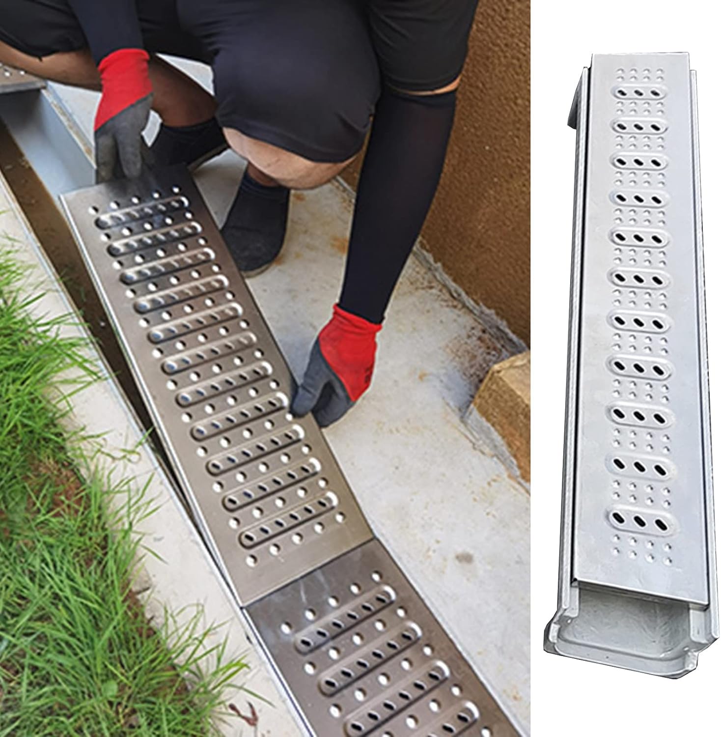 Drainage Channels and Grating, Low Profile Storm Drain Cover/Floor Trench Systems Easy to Cut, with Stainless Steel Grates & U Shaped Resin Channel (Color : B)