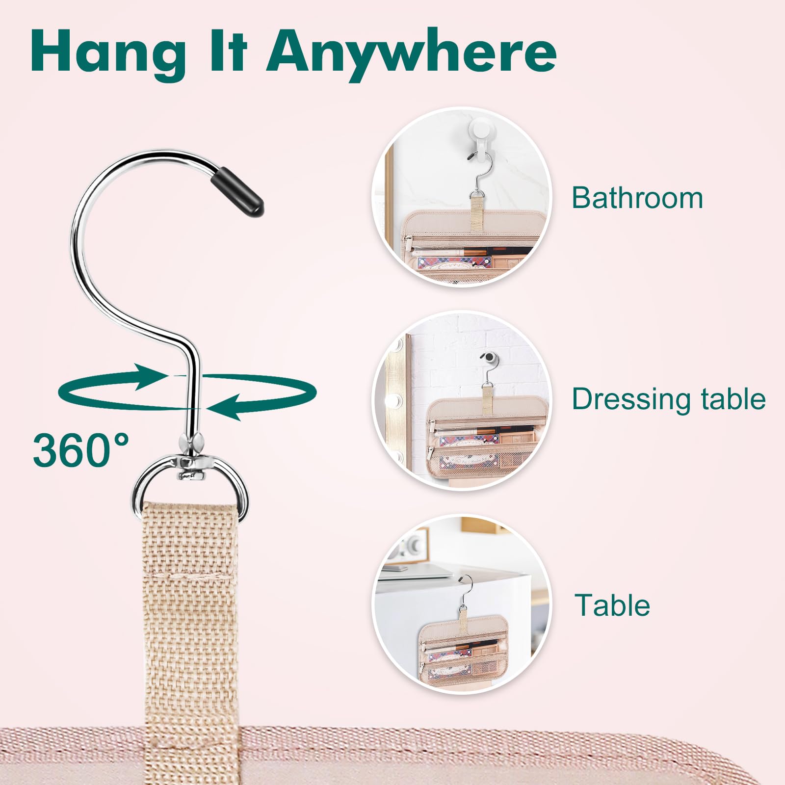 Wedama Beauty case da donna, borsa da viaggio media, borsa da toilette da appendere per bagno, borsa per trucco impermeabile in PVC ispessito, borsa per articoli da toeletta per viaggi e campeggio,