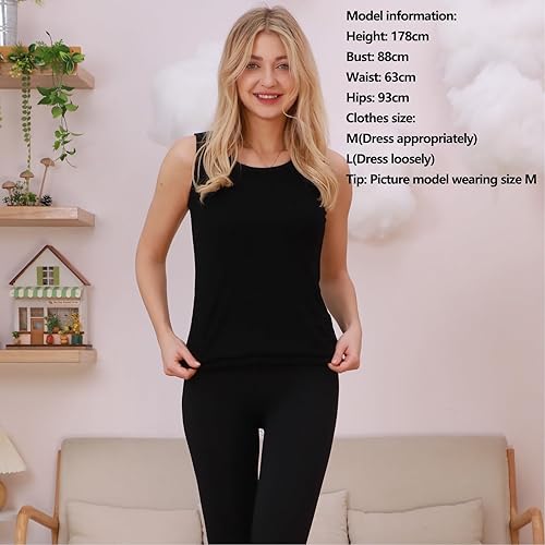 Miniatura 5 de Camiseta térmica sin mangas para mujer, ajuste holgado, talla grande, gruesa, cálida, sin mangas, con forro polar, ropa interior, capa base superior