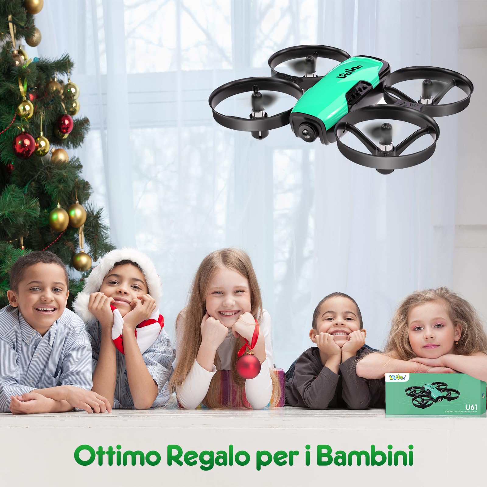 Loolinn | Drone Giocattolo con Telecamera Regalo per Bambini - Mini Quadricottero Radiocomandato con Videocamera Orientabile, Due Batterie, Certificazione Approvata C0 (Regalo di Natale)