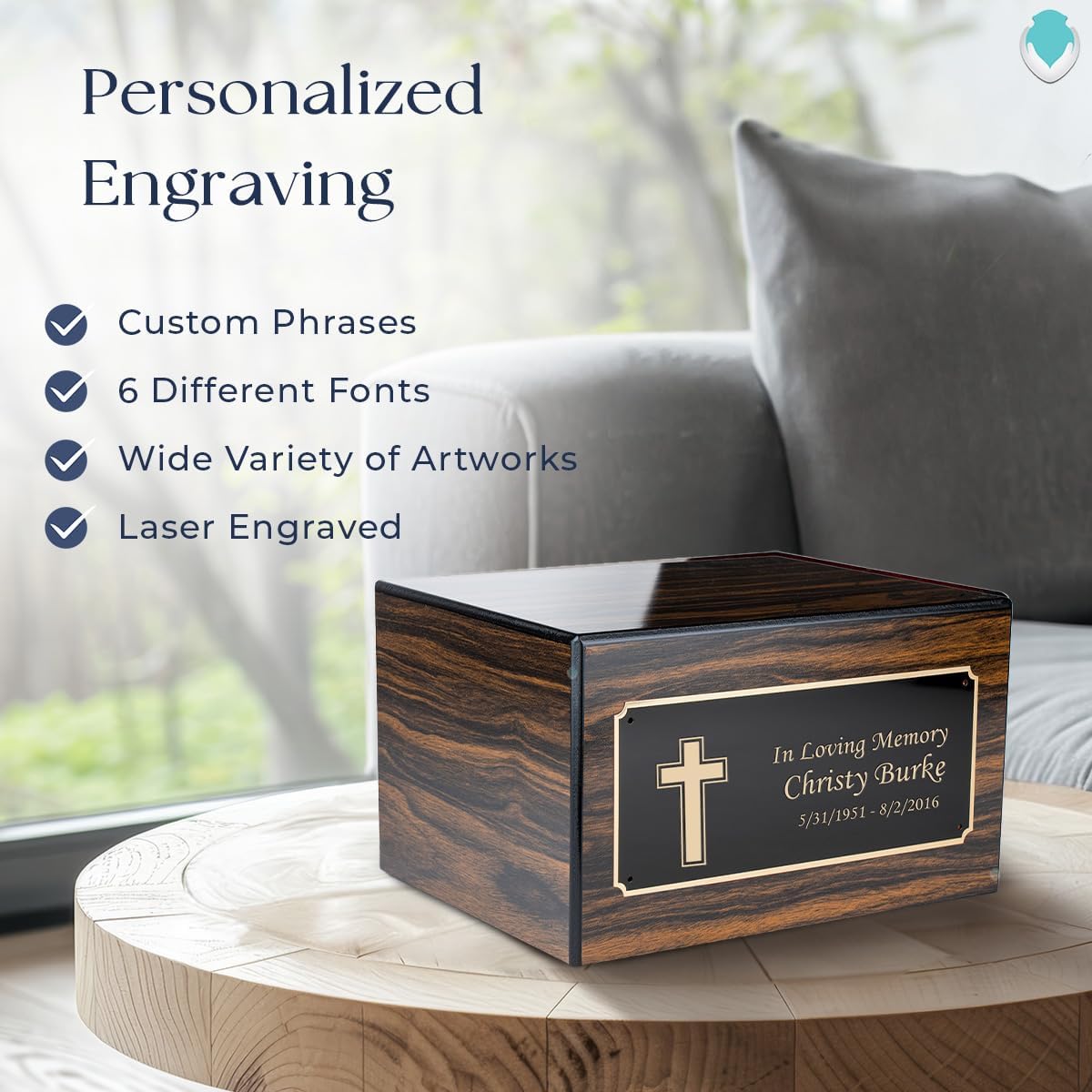 GetUrns Heritage Adult Espresso Cremation Urn Box for Human Ashes I Simple Cross Custom Engraved Wooden Urns for Male and Female I 213lbs