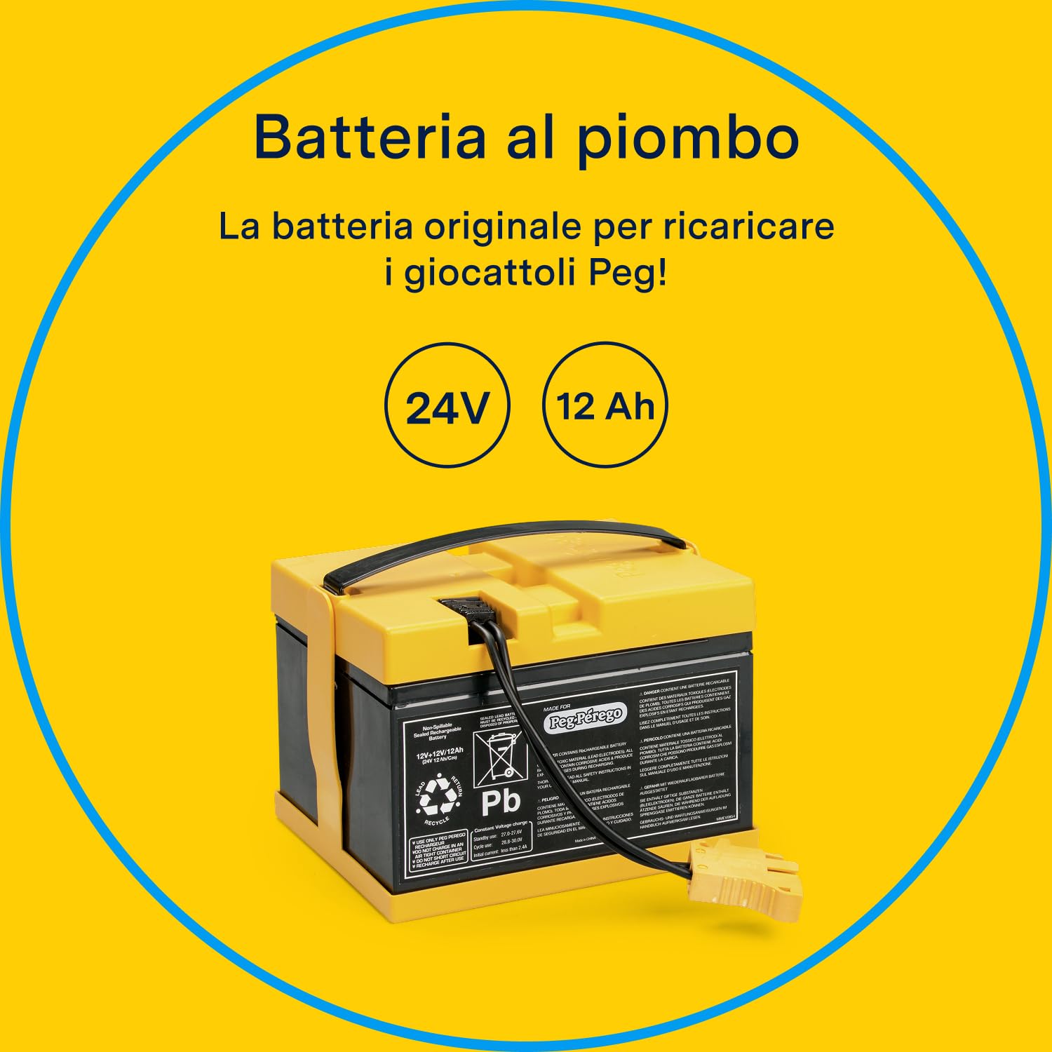 PEG Batteria 24V/12Ah - Ricambio Originale Ricaricabile per Veicoli Elettrici Peg Perego