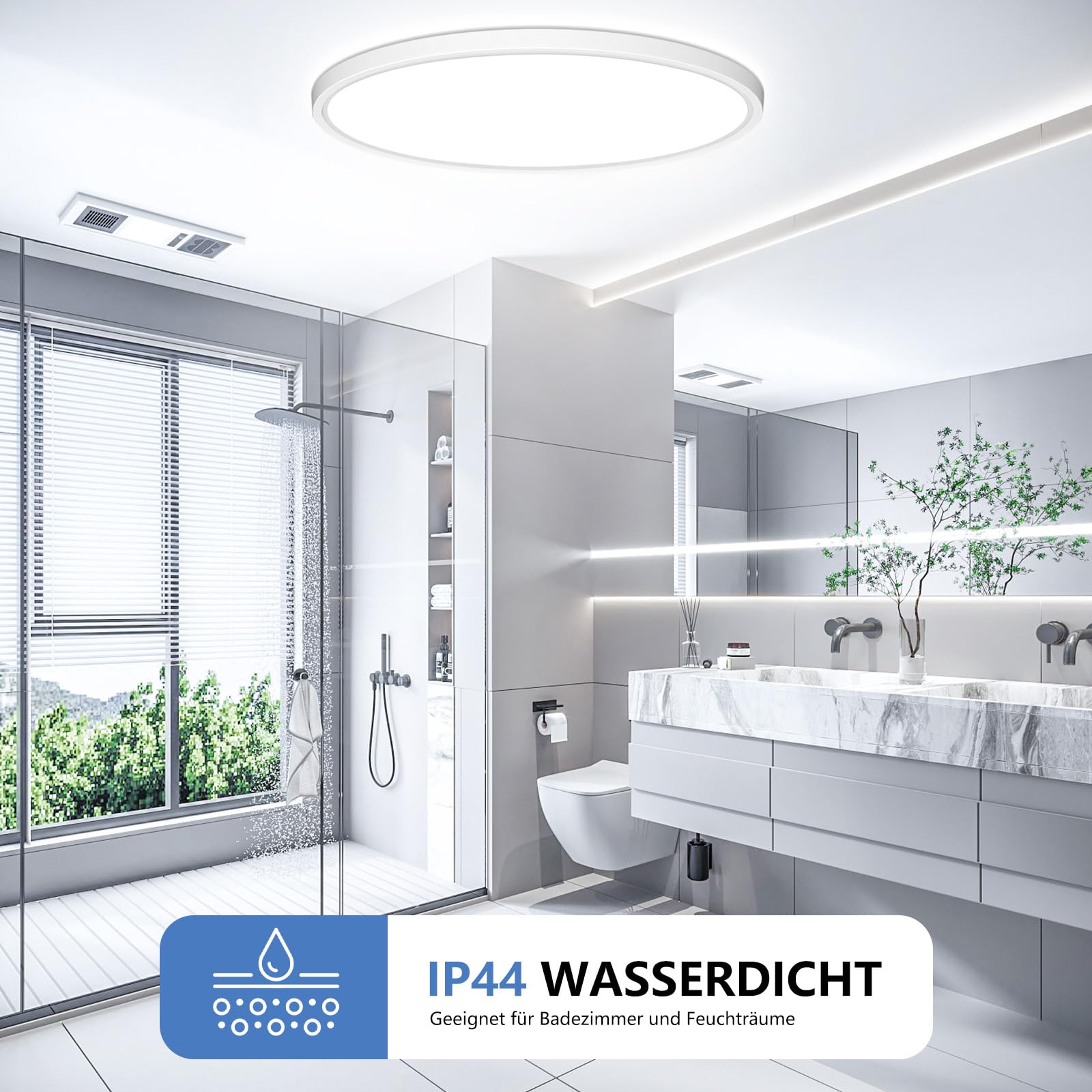 OUILA Ø40CM Plafoniera LED Soffitto 6500K, 36W 3600LM Lampadario Camera da Letto Moderna Bagno IP44 per Cucina, Balcone, Soggiorno, Corridoio, Ufficio