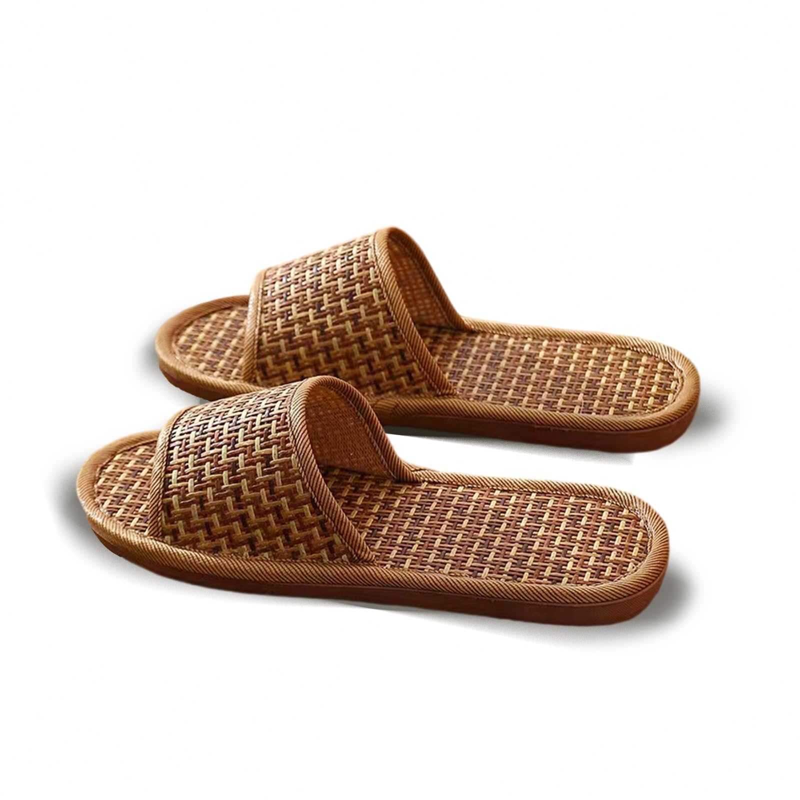 MEL JUN Grass weaving Slipper for Women Men,Soft Cozy House Slides Shoes Indoor and Outdoor Slipper,Non slip,Breathable,Anti-odor, Brown, 9.5