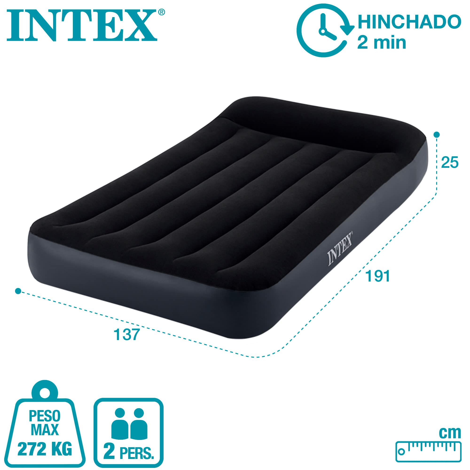 Intex 64148ND - Materasso Dura-Beam Pillow Rest Piazza e Mezza Con Pompa Elettrica Incorporata, 137x191x25 cm