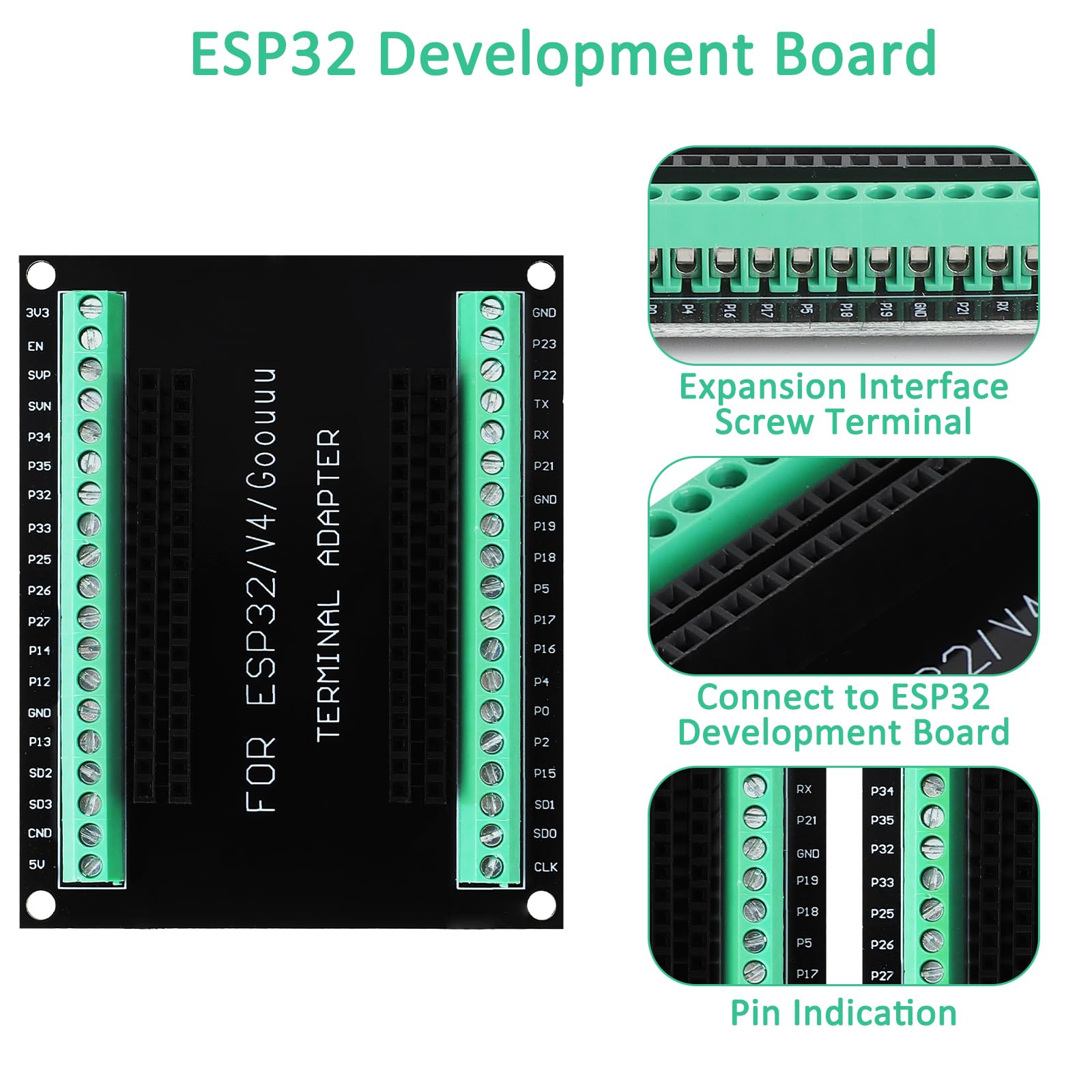 TNSLAND Scheda Breakout ESP32 38 Pin Espansione GPIO - Scheda ESP32 Adattatore Splitter con Morsetti a Vite e Pin Header, PCB Doppio Strato Senza Saldatura per Scheda ESP32 Sviluppo DIY 3 Pezzi