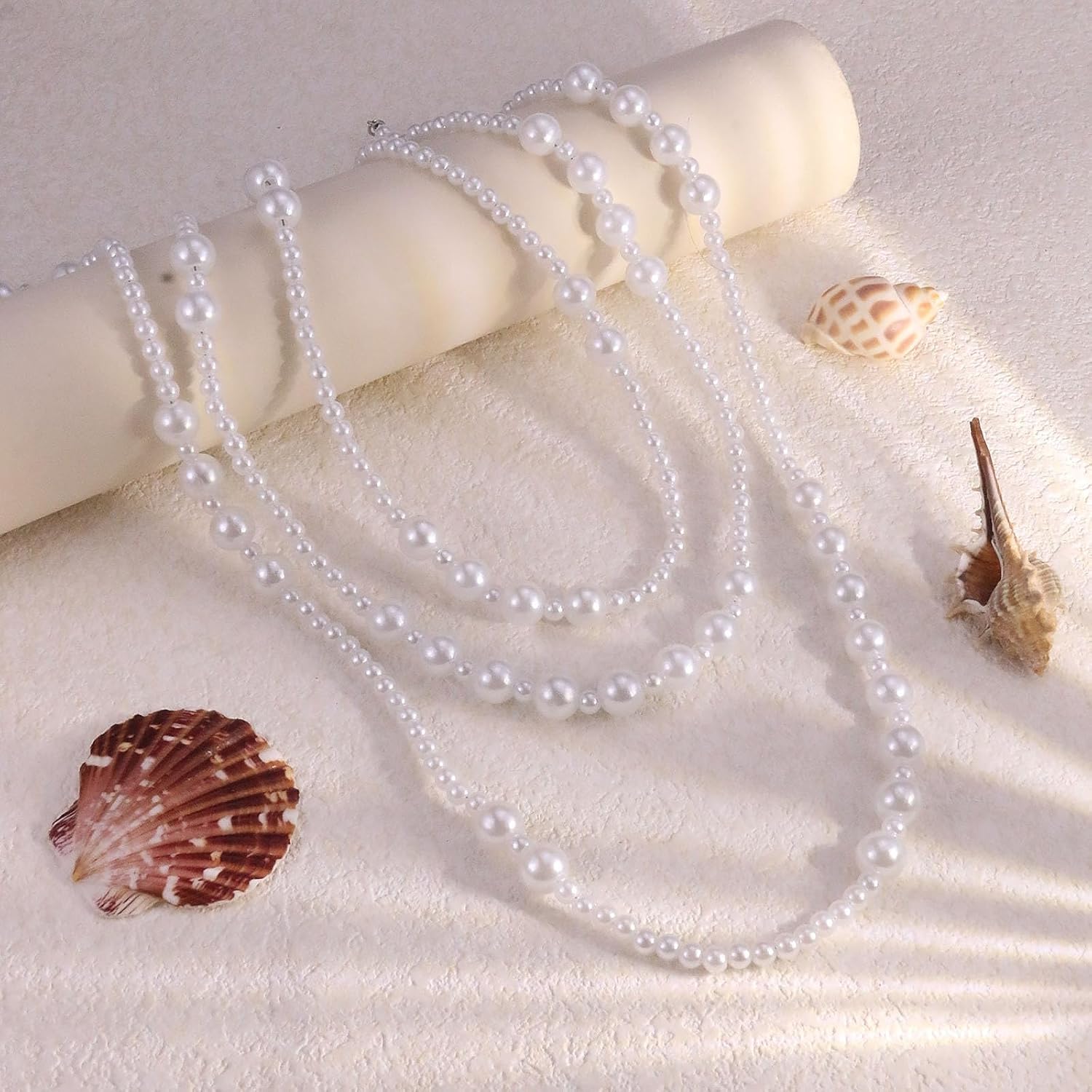 Long Pearl Necklaces for Women Dainty Layered Pearl Beaded Necklace Statement Long Chain Necklace Sweater Strand Chain Jewelry