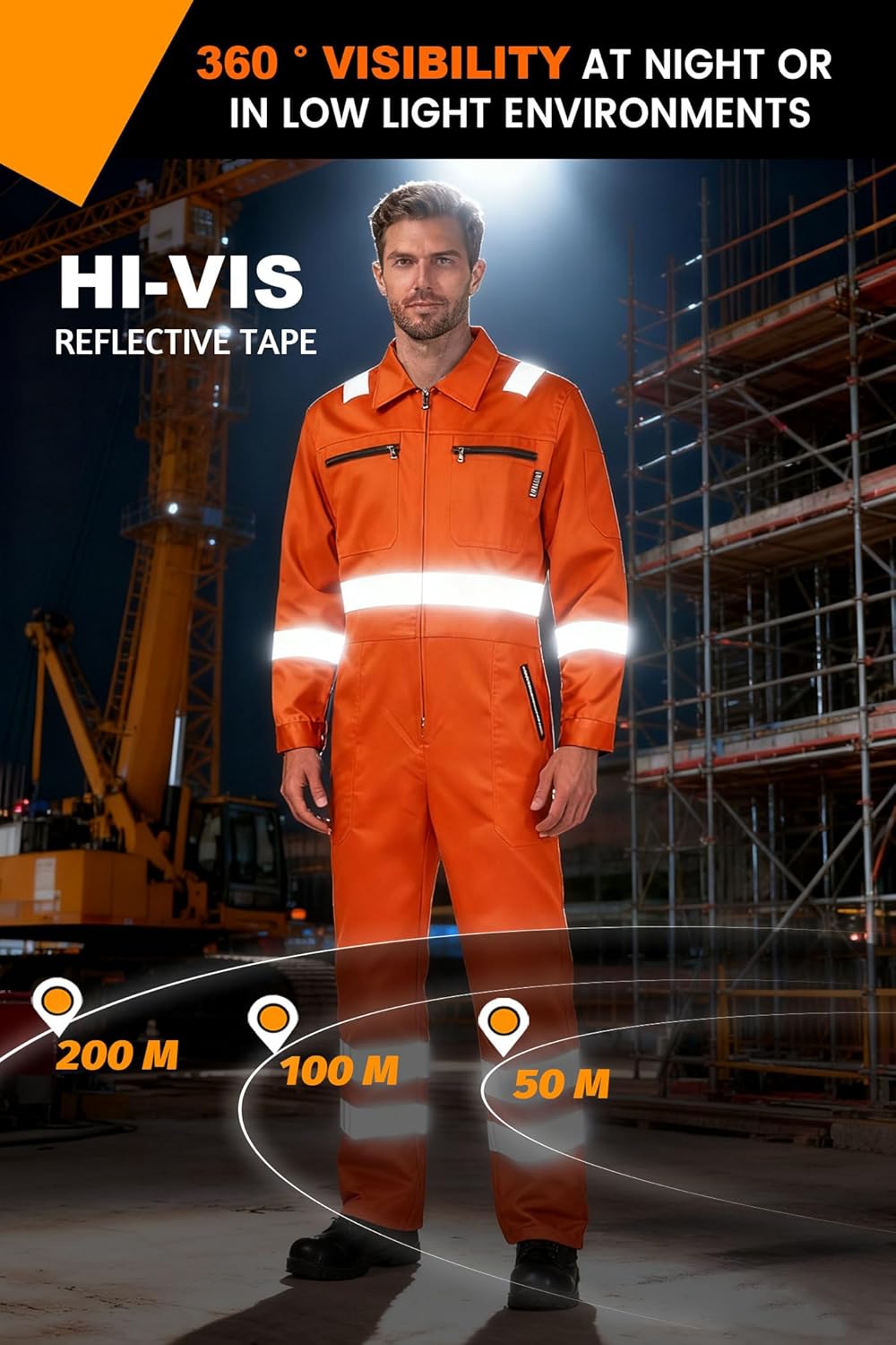 KTWOLEN Mens Work Coveralls High Visibility Overalls Mechanic Jumpsuit Garage Zip Coverall - Image 3