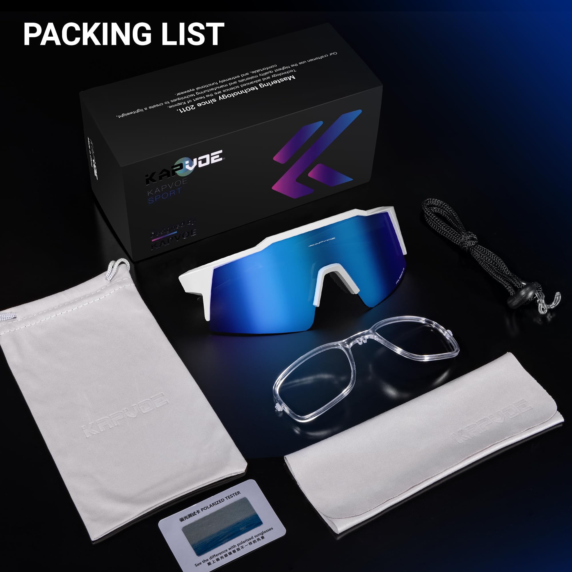KAPVOE Gafas de Ciclismo Polarizadas TR90 K9023 con 4 Lentes Intercambiables
