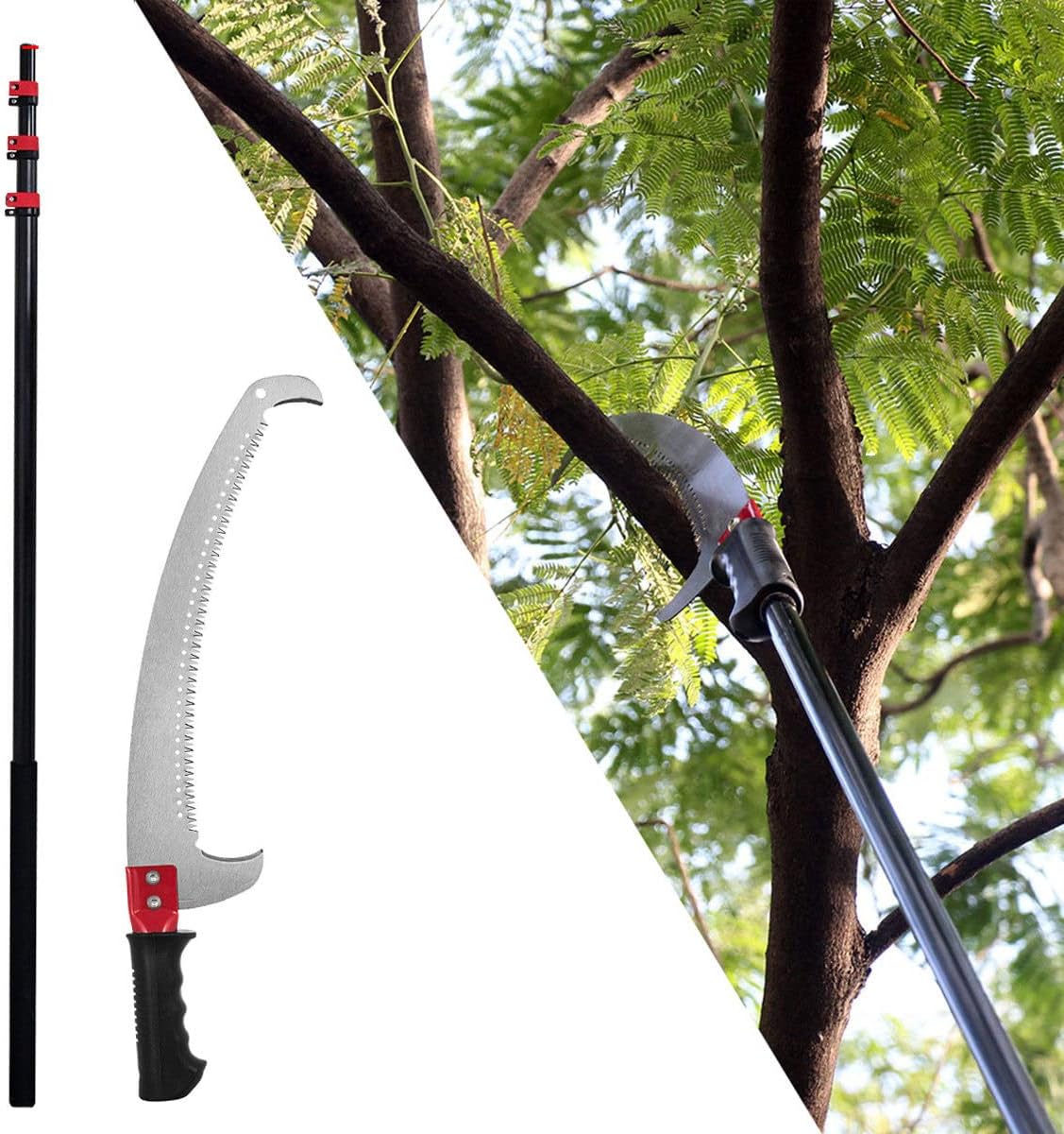Manual Pole Saw Tree Pruner Pole Saw 6.6-24ft Aluminum Alloy Telescoping Extension Pole High Reach Tree Pruning Tools Long Reach Pole Pruning Saw for Branches Under 5" Diameter
