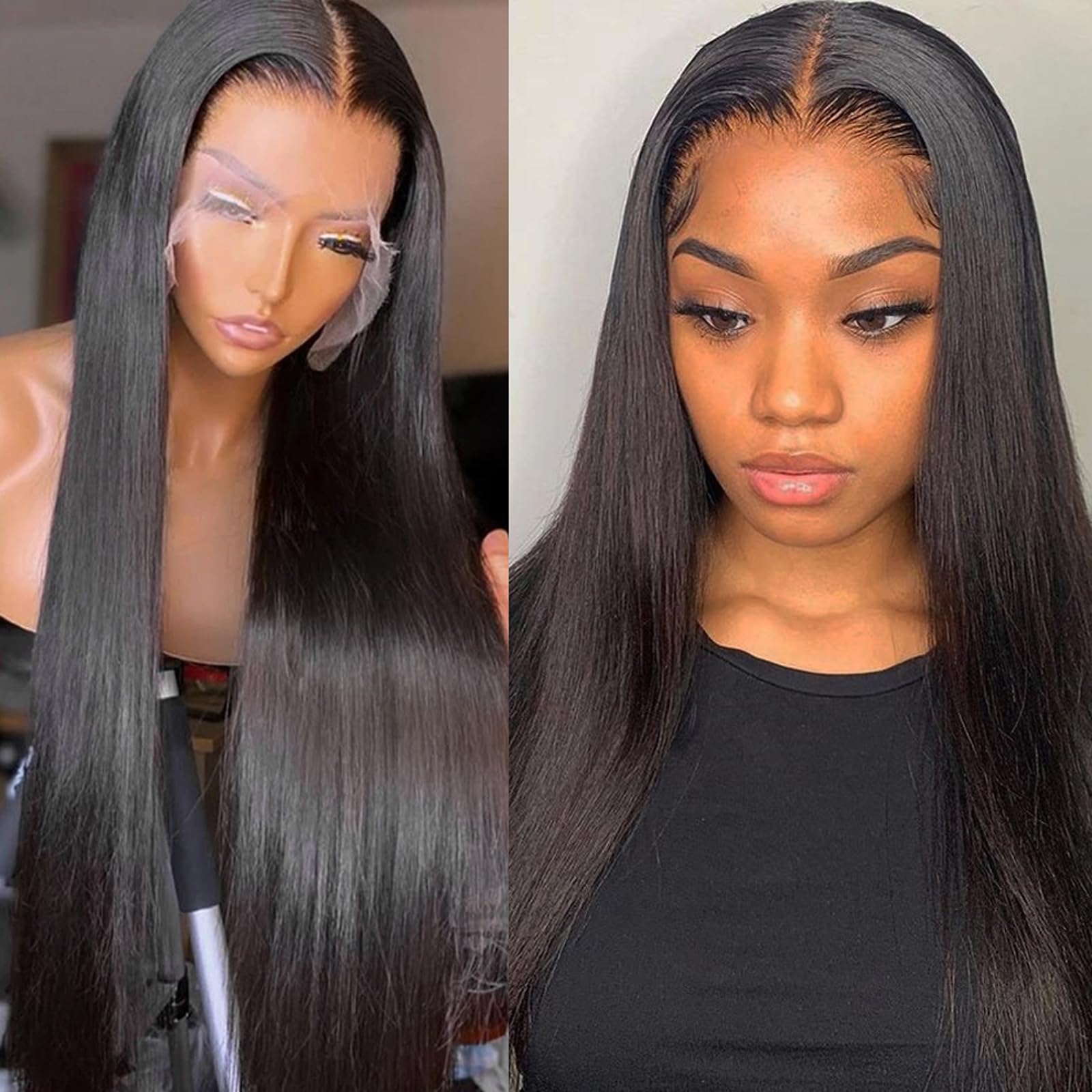Straight 13x4 Lace Front Wigs Human Hair Wigs Human Hair Pre Plucked Pre Cut Bleached Knots Black Wig 24 inch