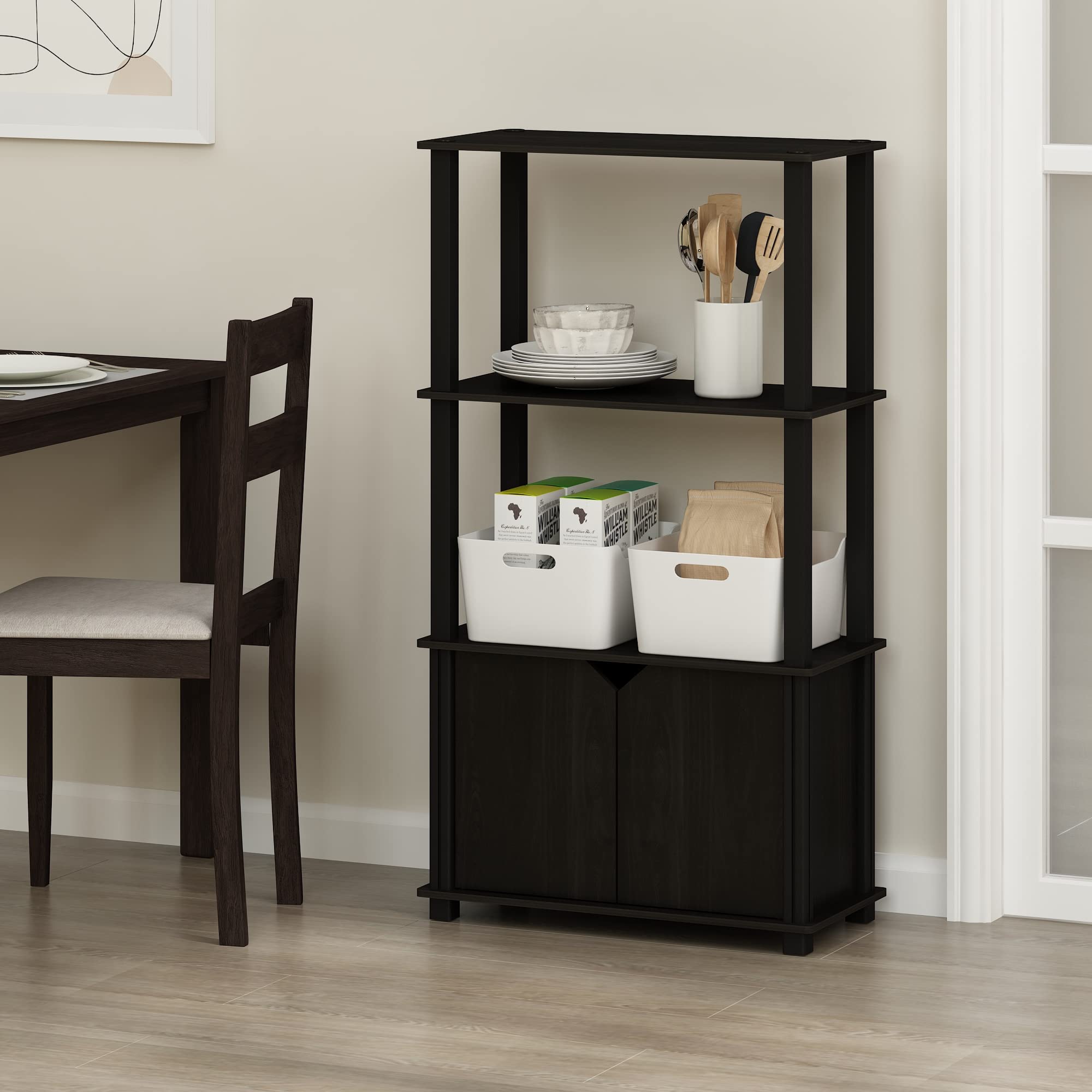 Furinno Go Green Scaffale espositivo multiuso a 4 livelli con porta, Espresso/Nero