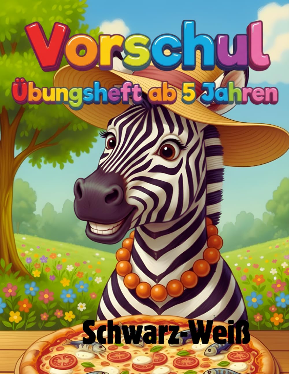 Vorschul-Übungsheft ab 5 Jahren.: Schwarz-weißes Tierbuch: Was sie fressen & welche Geräusche sie machen. Mit Labyrinthen, Zeichnen und Ausmalen. ... Kinder ab 5 Jahren – Leichtes Zählen lernen .