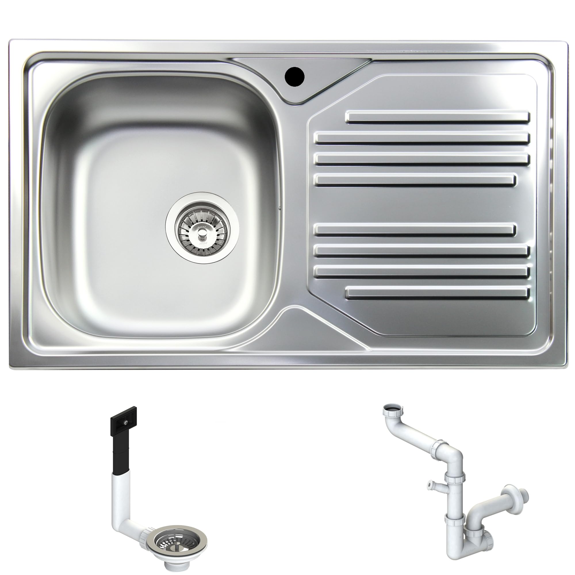 TM861IRPC ● Lavello Incasso Cucina Atmosfera Acciaio Inox Prelucido 86X50 1 Vasca Sinistra e Gocciolatoio Destro ● Made in Italy per ambienti Rustico Classico Provenzale Shabby Chic Moderno