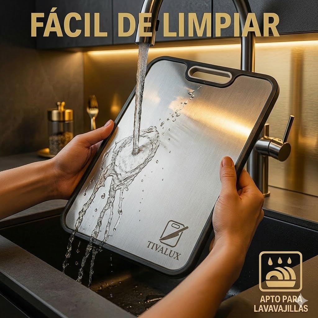 1 Tabla de Cortar Titanio 100% Puro – TIVALUX | Tabla Cocina Titanio 38,5x26,5cm Grande | Certificada LFGB y CE | Doble Cara Antibacteriana | Sin BPA | Trigo Ecológico | Tabla de Cortar Cocina Premium