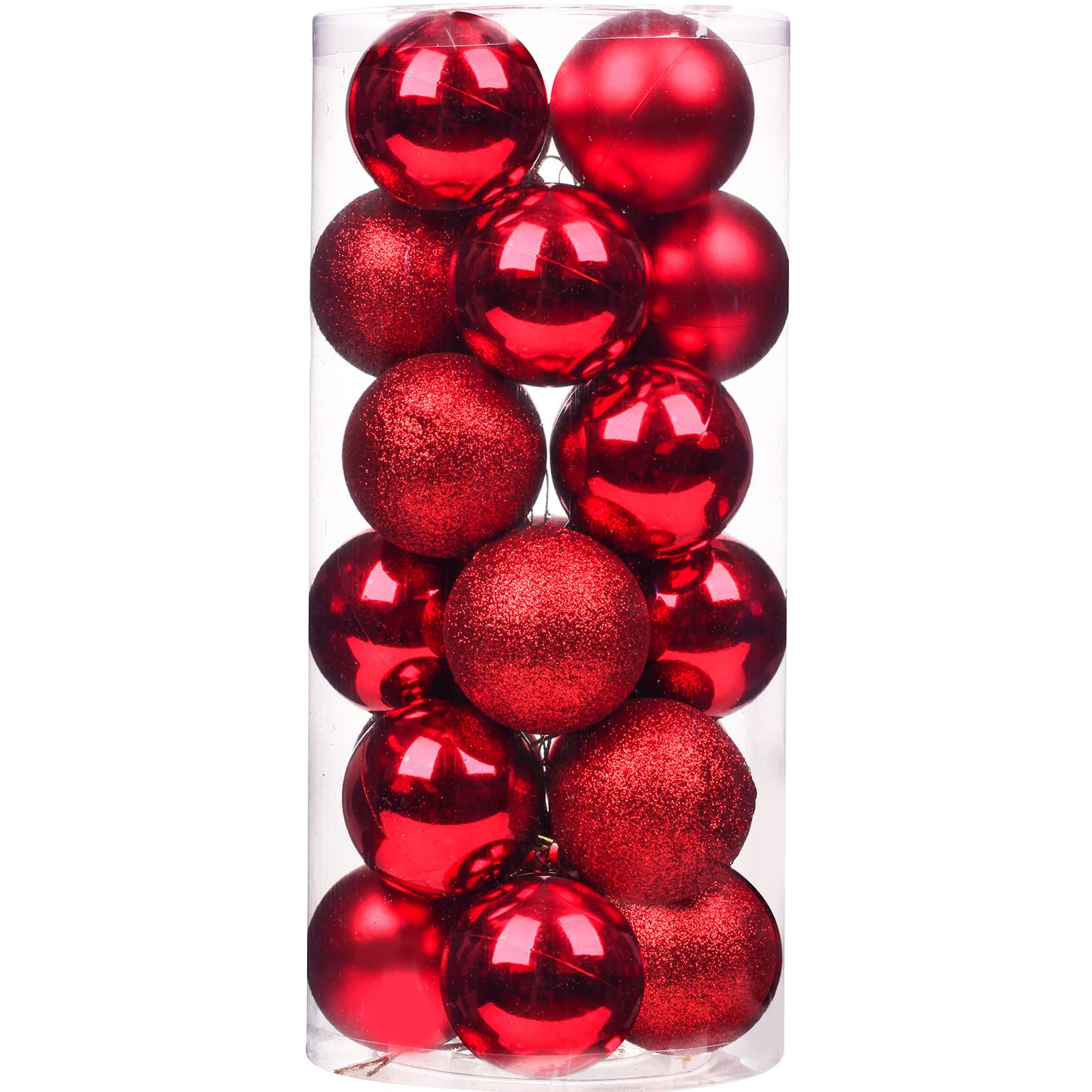 Emopeak Red 24Pcs Christmas Ornaments For Tree Decor, 2.36Inch Christmas Balls Ornaments, Shatterproof Xmas Hanging Baubles For Holiday Wedding Party Decoration