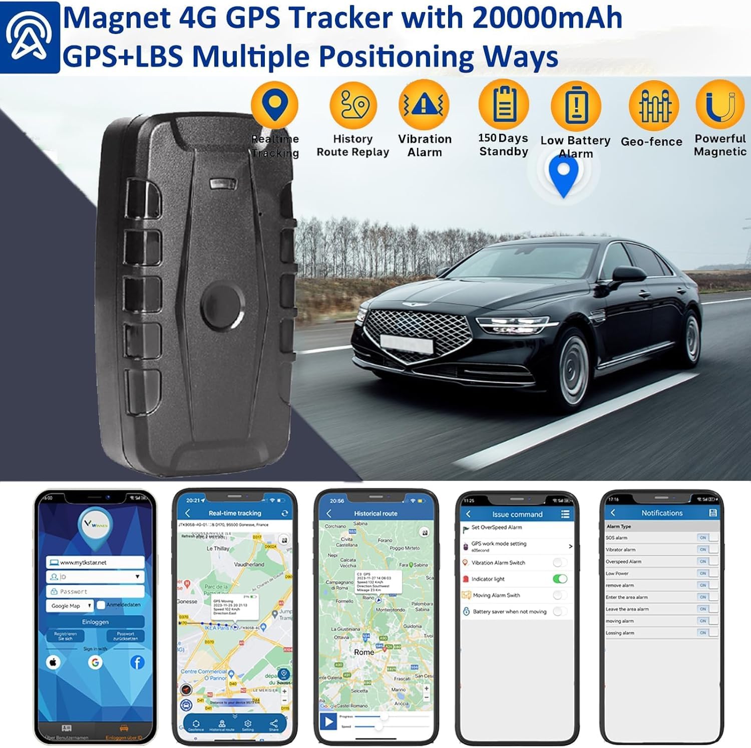 4G GPS Tracker per Auto 4G Localizzatore GPS Tracciamento tempo reale TK918 | Micro;Storico 6 Mesi;Impermeabile;allarme vibrazione;magnetico;SIM Anonima gratuita