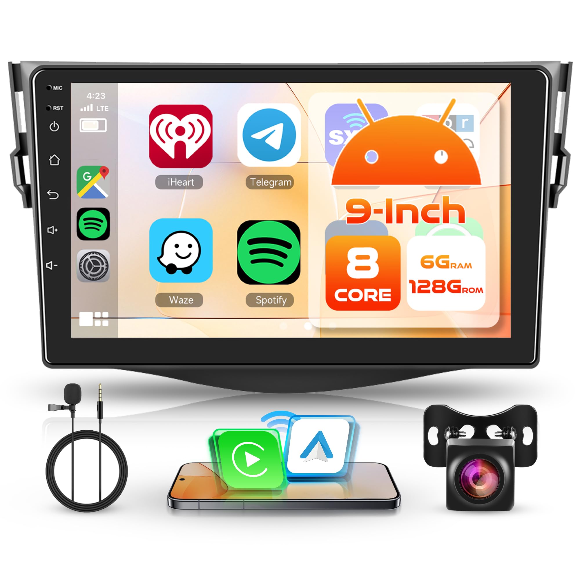 6G+128G 8 Core Rimoody Android Autoradio per Toyota RAV4 2007-2012 9" Stereo Auto RAV4 con Carplay Android Auto Senza Fili Mirror Link Bluetooth FM/RDS/EQ/DSP WiFi GPS SWC Telecamera Posteriore