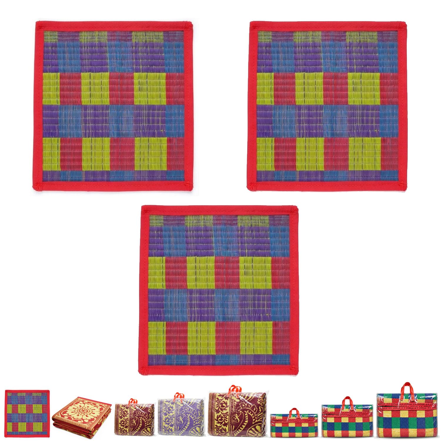 1.5 x 1.5 Feet Waterproof Small Sitting Floor Mat | Pack of 3 | Chatai | Sitting & Multipurpose Mat |Random Colors-image-41
