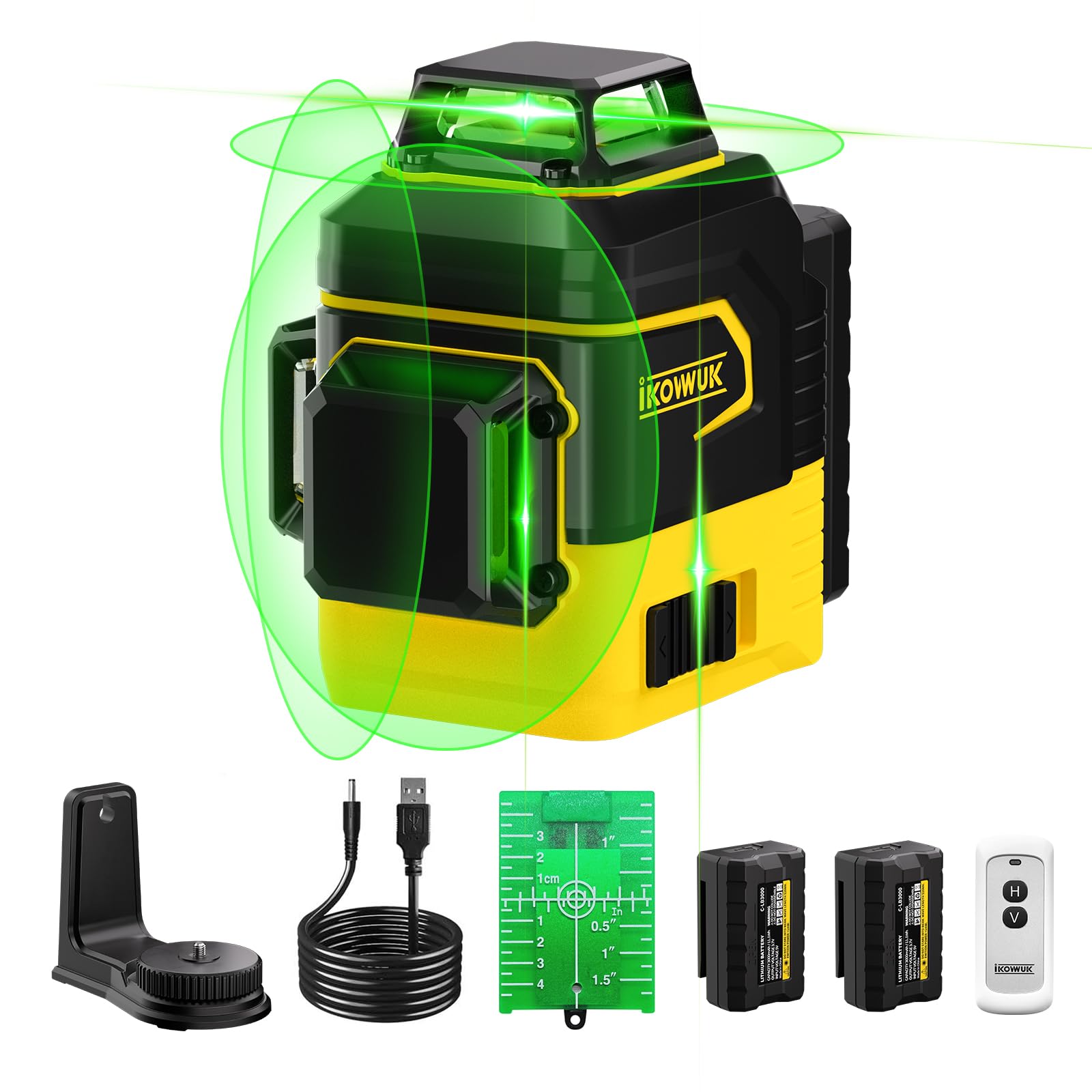 IKOVWUK 3x360° Laser Level, Laser Level for Construction Picture Hanging Floor,12 Lines Self-leveling Laser Level Line with Upgraded Flash Mode, 2X 3000MAH Battery