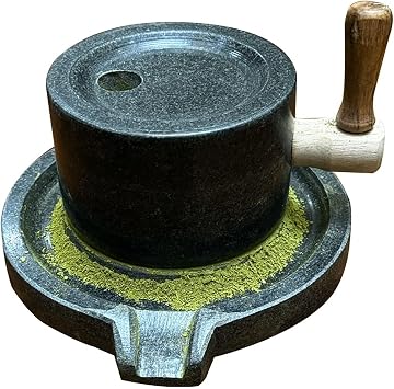 Manual Stone Mill for Grinding Wet and Dry Ingredients, Handcrafted Granite Grinder for Matcha, Spices, and Grains, Compact Home Use